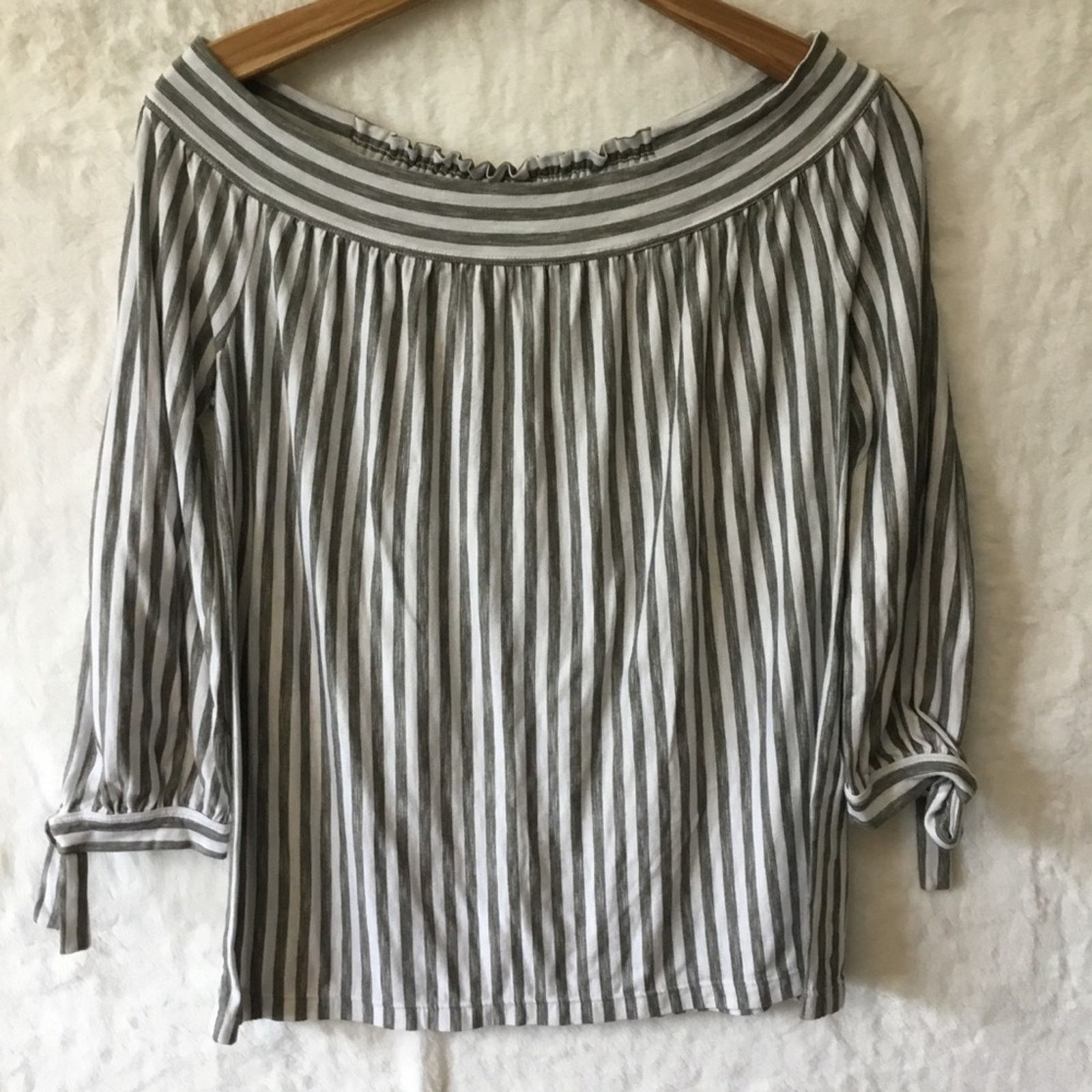 Other Max Studio Gray & White Striped Off-Shoulder Top Size XS / US 0-2 / IT 36-38 - 2 Thumbnail