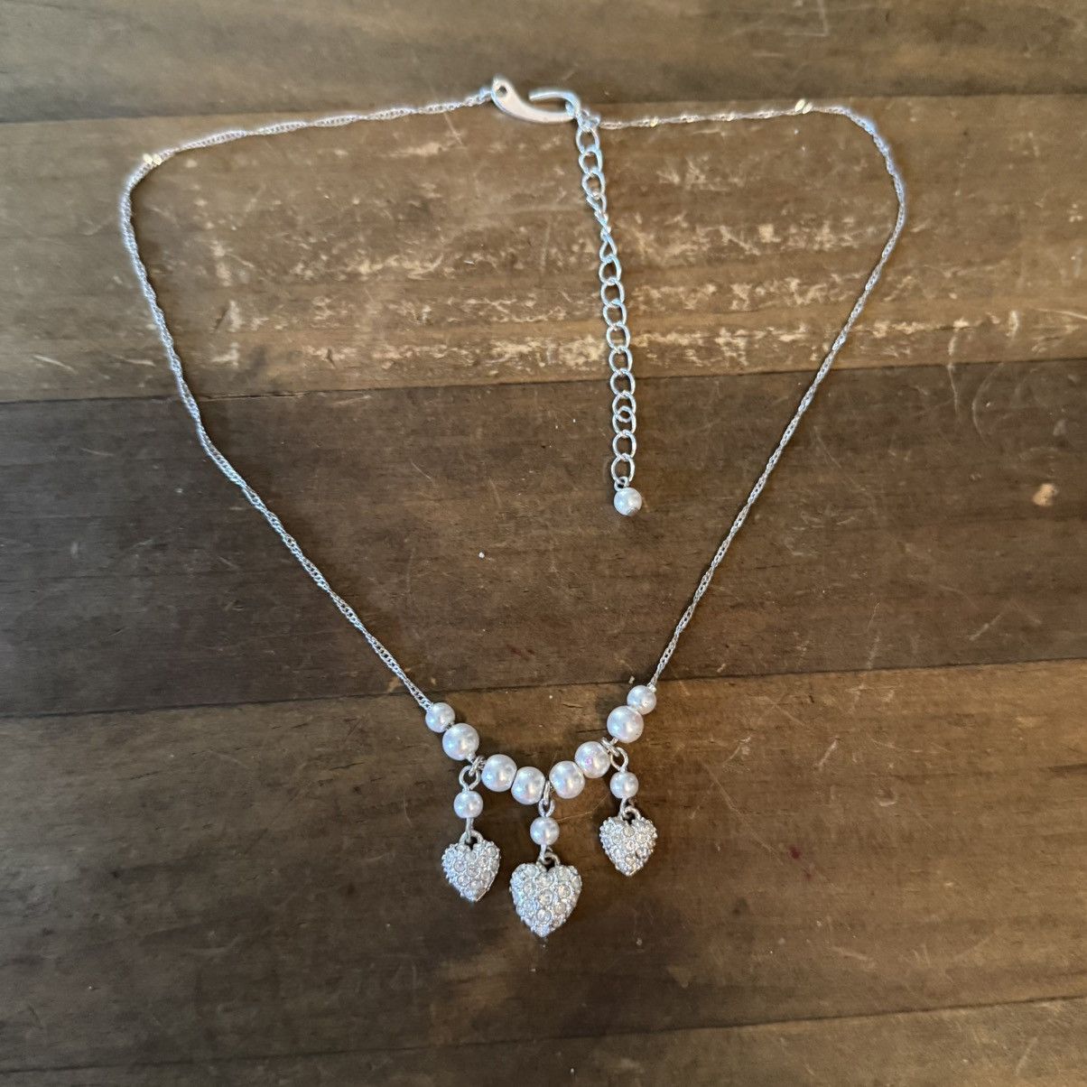 Other Dainty silver tone triple hearts and pearls necklace Size ONE SIZE - 3 Thumbnail