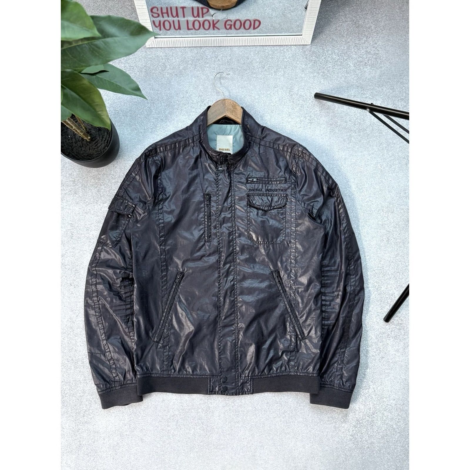 Diesel VINTAGE Diesel Bomber Jacket Navy Mens M Full Zip 90s Biker USA Nylon Jacket Size US M / EU 48-50 / 2 - 2 Thumbnail