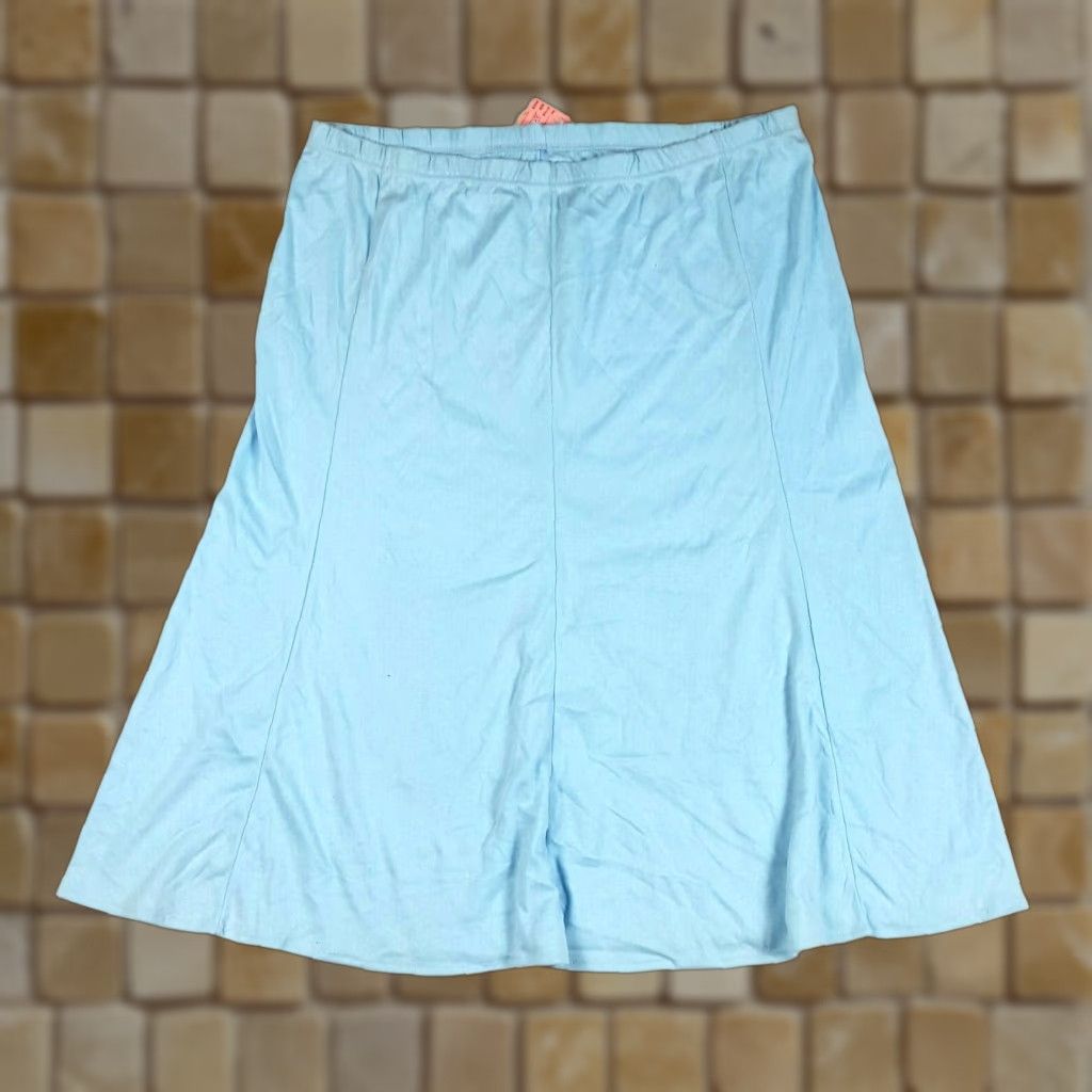 Vintage VINTAGE Allura Sky Blue Midi A-Line Skirt Women's 2XL Elastic Waist Casual Retro 80s 90s Cotton Blend Solid Blue, Pull On, Fall Spring Summer Winter Size 40" / US 18 - 1 Thumbnail