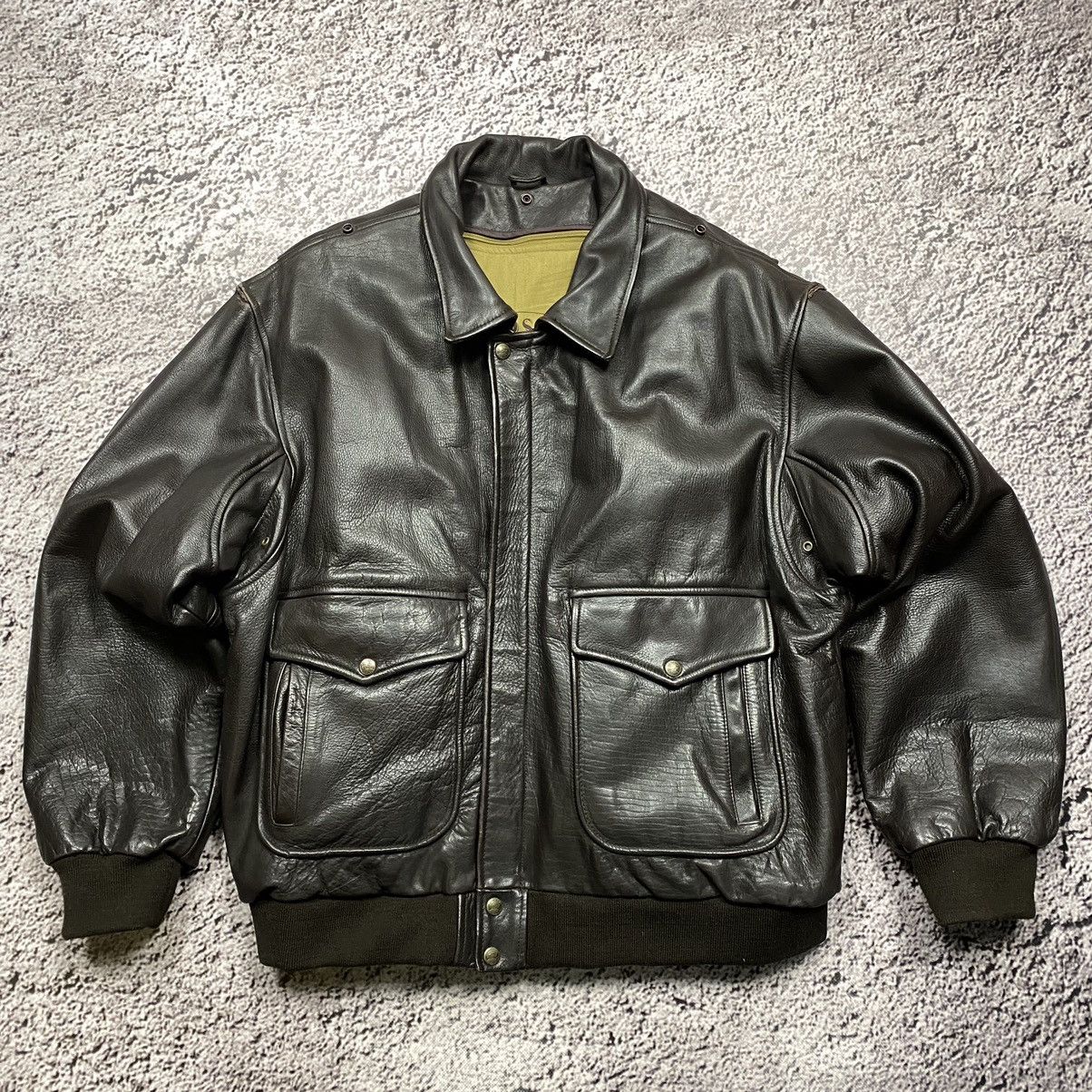 Image of Leather Jacket x Redskins Vintage Military Leather Aviator Jacket Redskins Schott in Dark Brown (Si