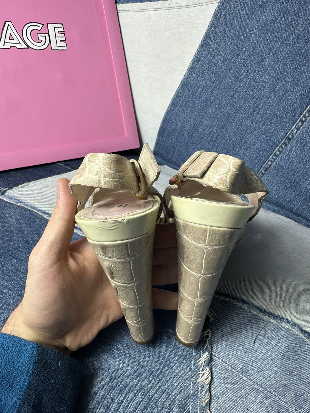 Miu Miu Miu Miu Sandals Open Toe Heels Strappy Platform Beige Size US 8 / IT 38 - 11 Thumbnail