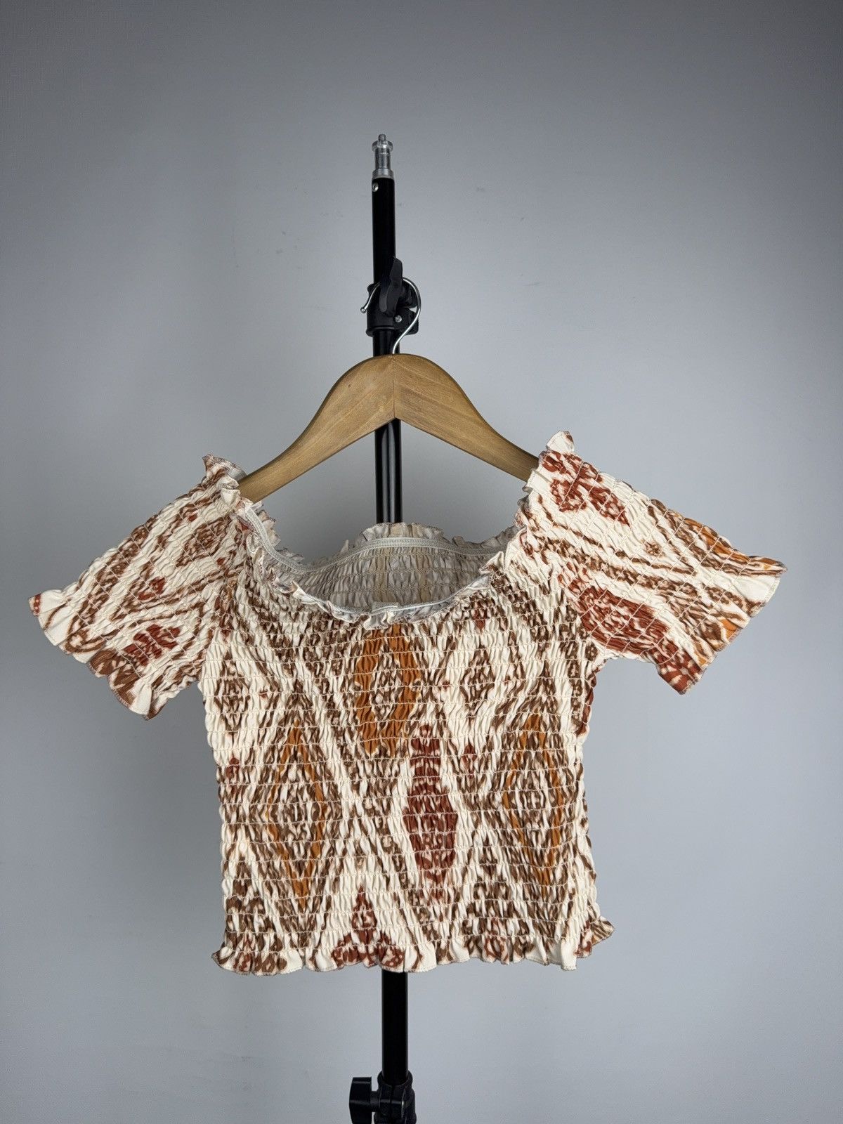 Japanese Brand Italian Boho Smocked Crop Top Puff Sleeves Made in Italy Size XS / US 0-2 / IT 36-38 - 5 Thumbnail