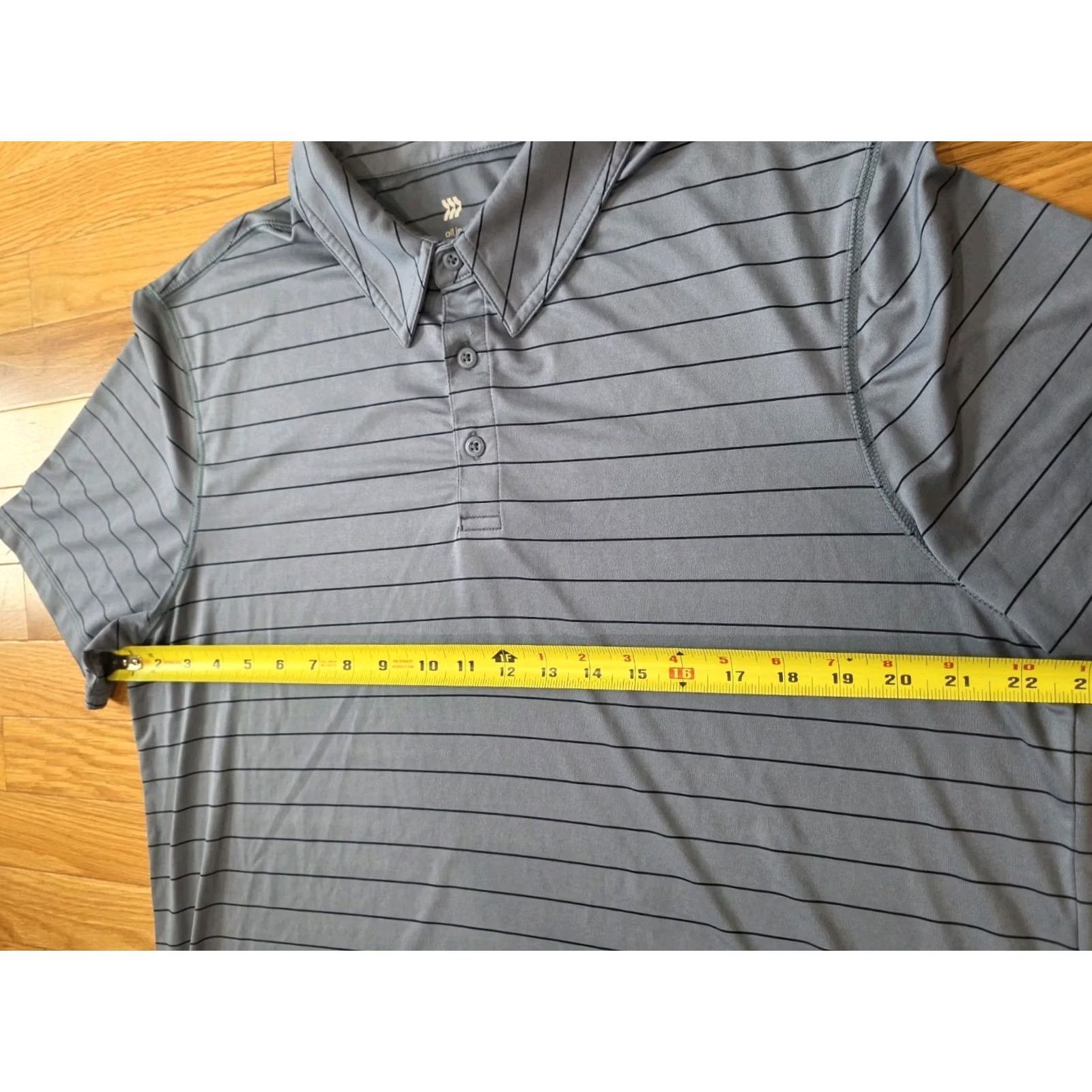 Vintage ALL IN MOTION Polo Shirt Grey Blue Stripe Lightweight Performance Large L Men Short Sleeve Collared Shirt Size US L / EU 52-54 / 3 - 7 Thumbnail