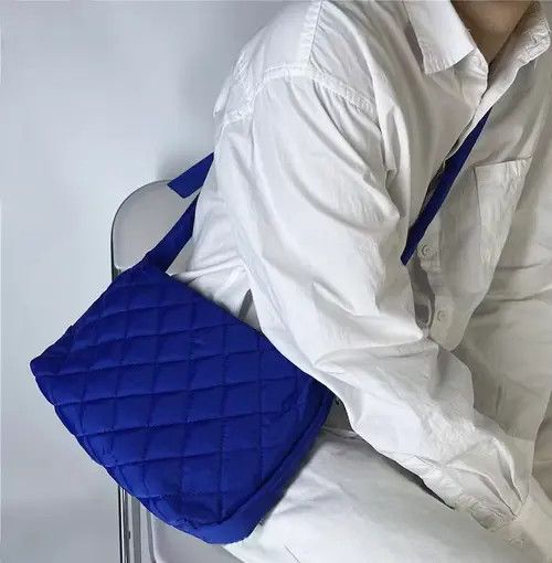 image of Fashion Y2K Unisex Diamond Quilted Shoulder Messenger Bag in Blue, Men's