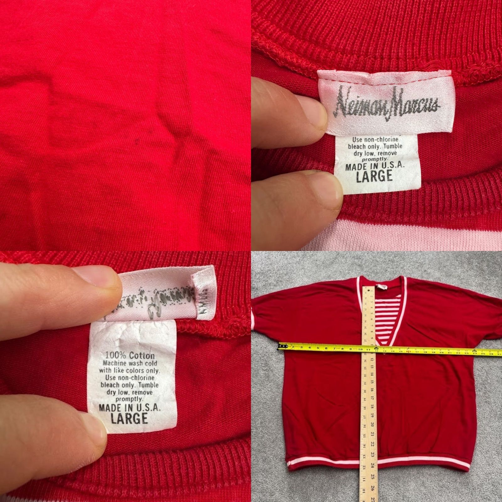 Neiman Marcus VINTAGE Neiman Marcus 80s Red Striped Knit Blouse Womens Large V-Neck Casual Short Sleeve Size L / US 10 / IT 46 - 8 Thumbnail