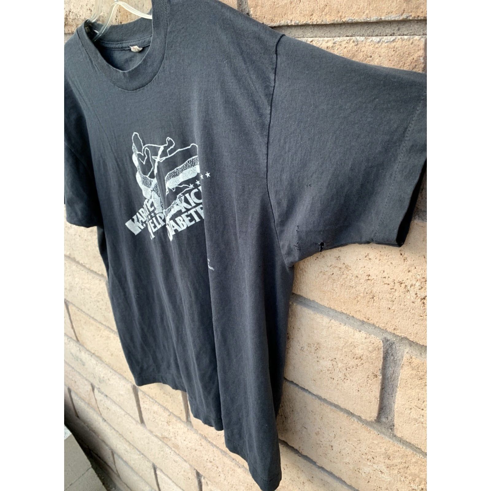 Vintage VINTAGE Screen Stars T-Shirt Karate Helps Kick Diabetes Graphic Black XL Unisex Adults 1980s 80s Size US XL / EU 56 / 4 - 4 Thumbnail