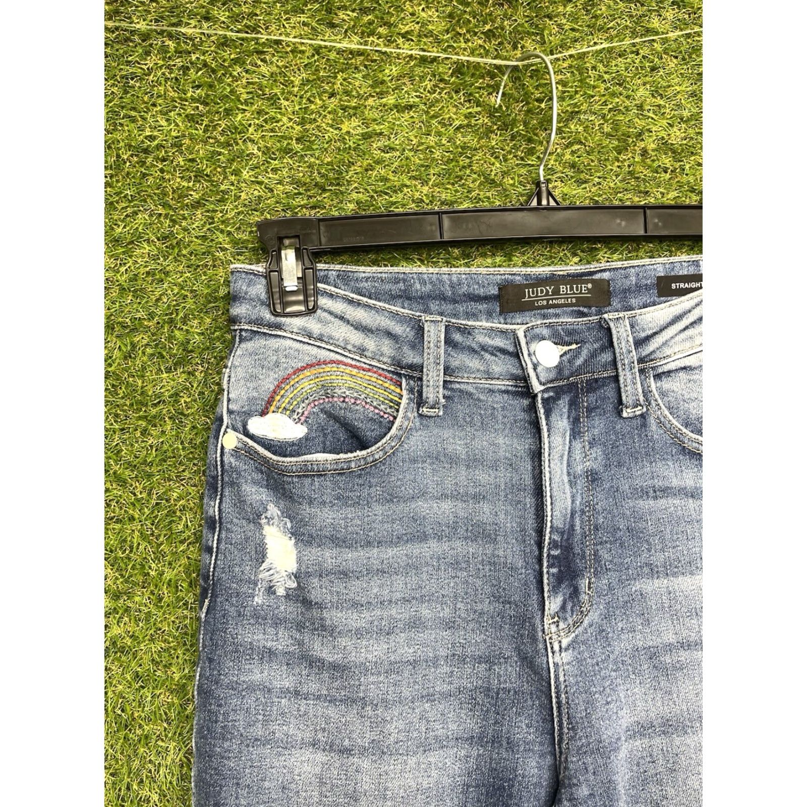 Vintage Judy Blue Jeans Womens 27 High Rise Rainbow Embroidered Denim Distressed Stretch Jeans Size 27" / US 4 / IT 40 - 2 Thumbnail