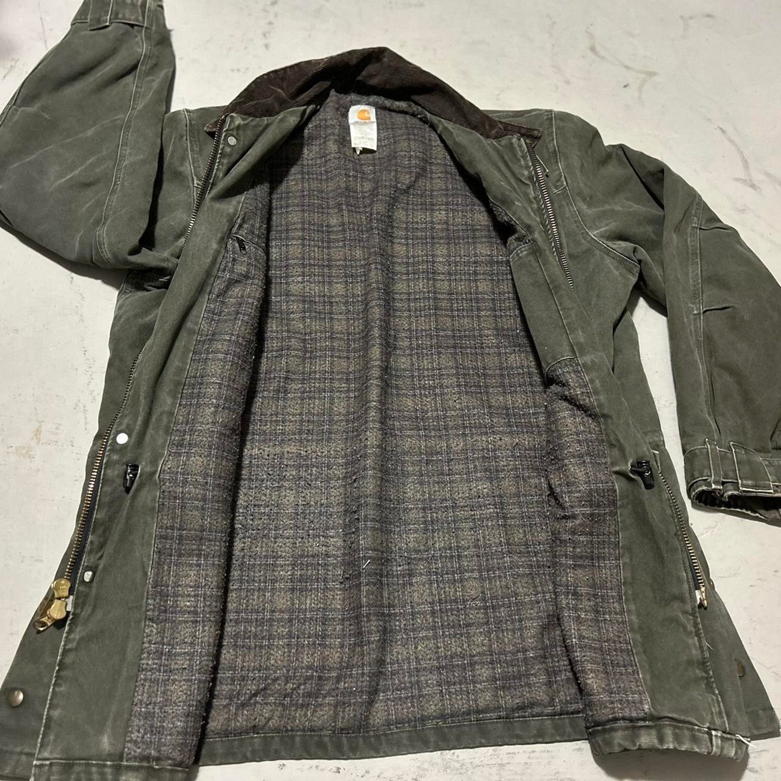 Carhartt **Vintage 90s Oliver Green Carhartt Blanket Lined Work Coat Size US XL / EU 56 / 4 - 4 Thumbnail