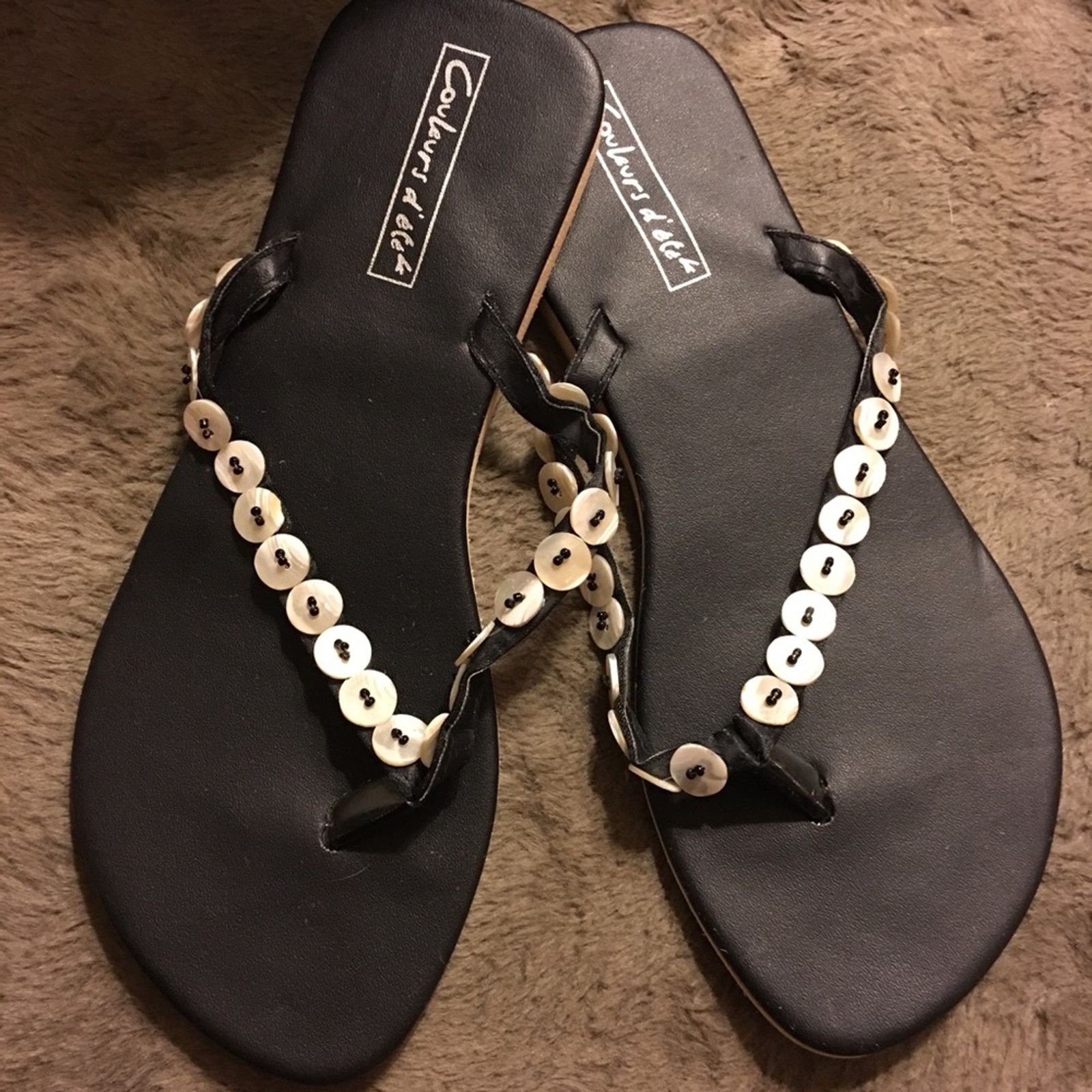 Other Couleurs d’ete black thong sandals bead detail Size US 8.5 / IT 38.5 - 6 Thumbnail