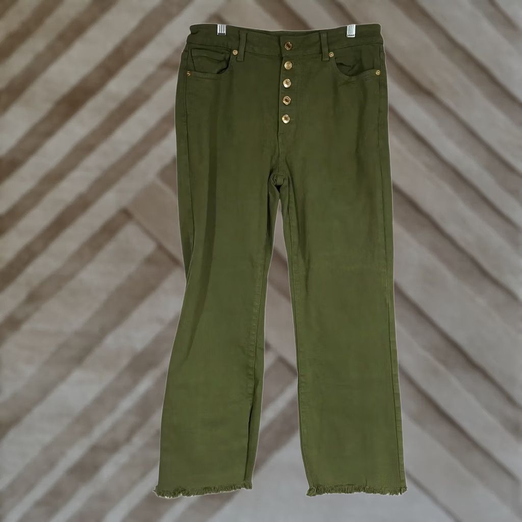 Michael Kors MICHAEL KORS Women's 8 Green Cotton Blend Button Up Frayed Hem Jeans Jeans Womens 8 Green Cotton Blend Button Up Frayed Hem Straight Size 30" / US 8 / IT 44 - 1 Thumbnail