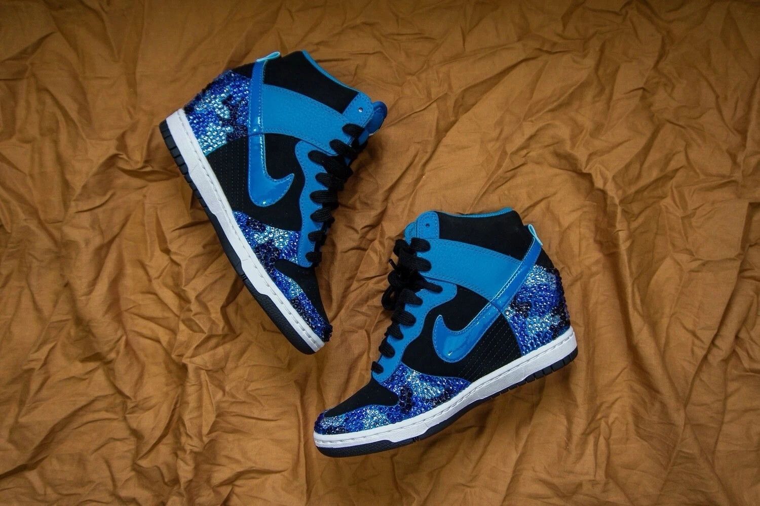 Swarovski Crystal Camo Nike Dunk Sky Hi Wedge