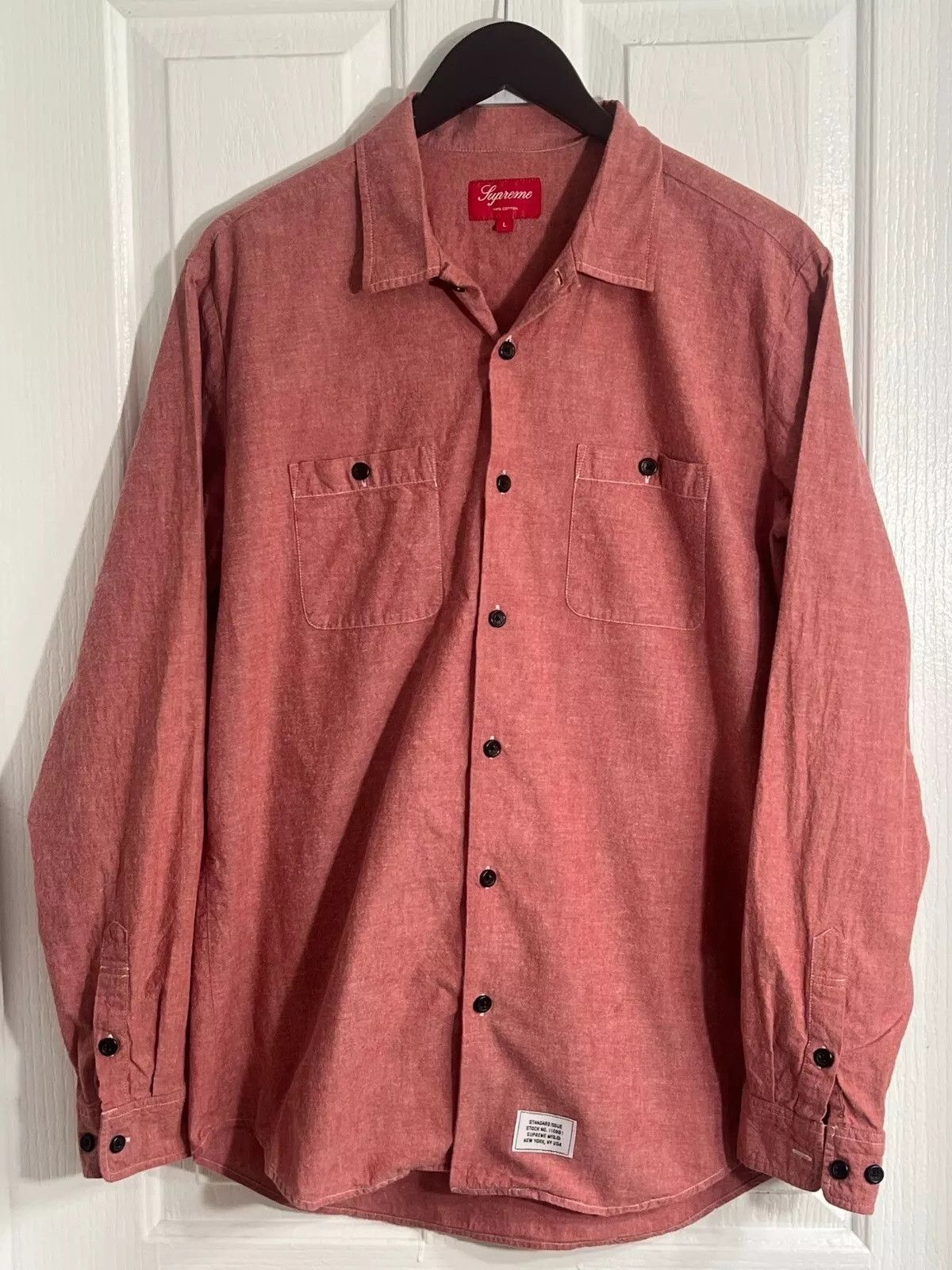 Supreme SUPREME Long Sleeve Button Down Pocket Shirt Red Large Grailed