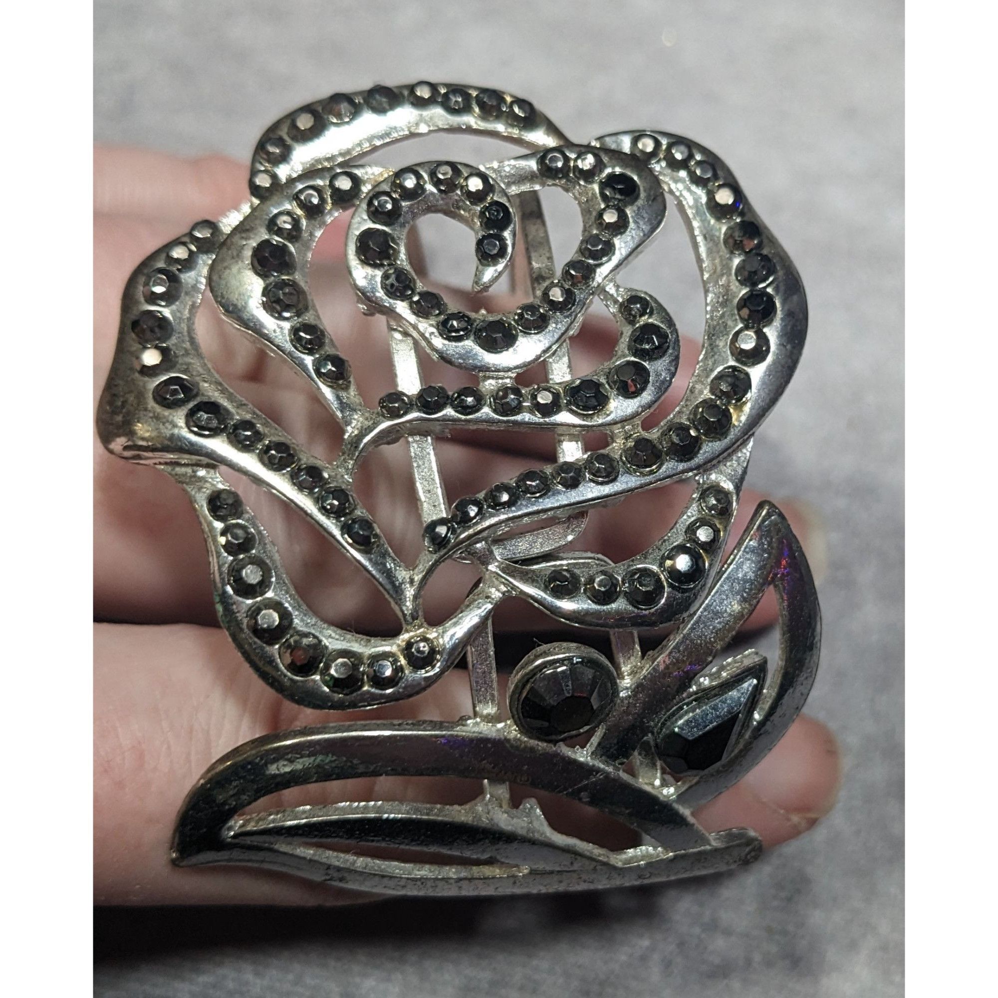 Other Whimsygoth Floral Black And Silver Tone Hinge Bracelet Size ONE SIZE - 10 Thumbnail