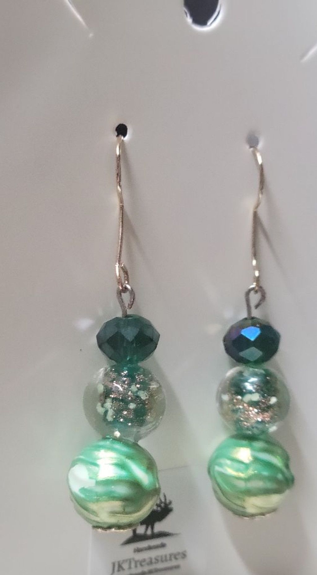 Handmade Multi-color green glass beads gold toned hook earrings Size ONE SIZE - 4 Thumbnail