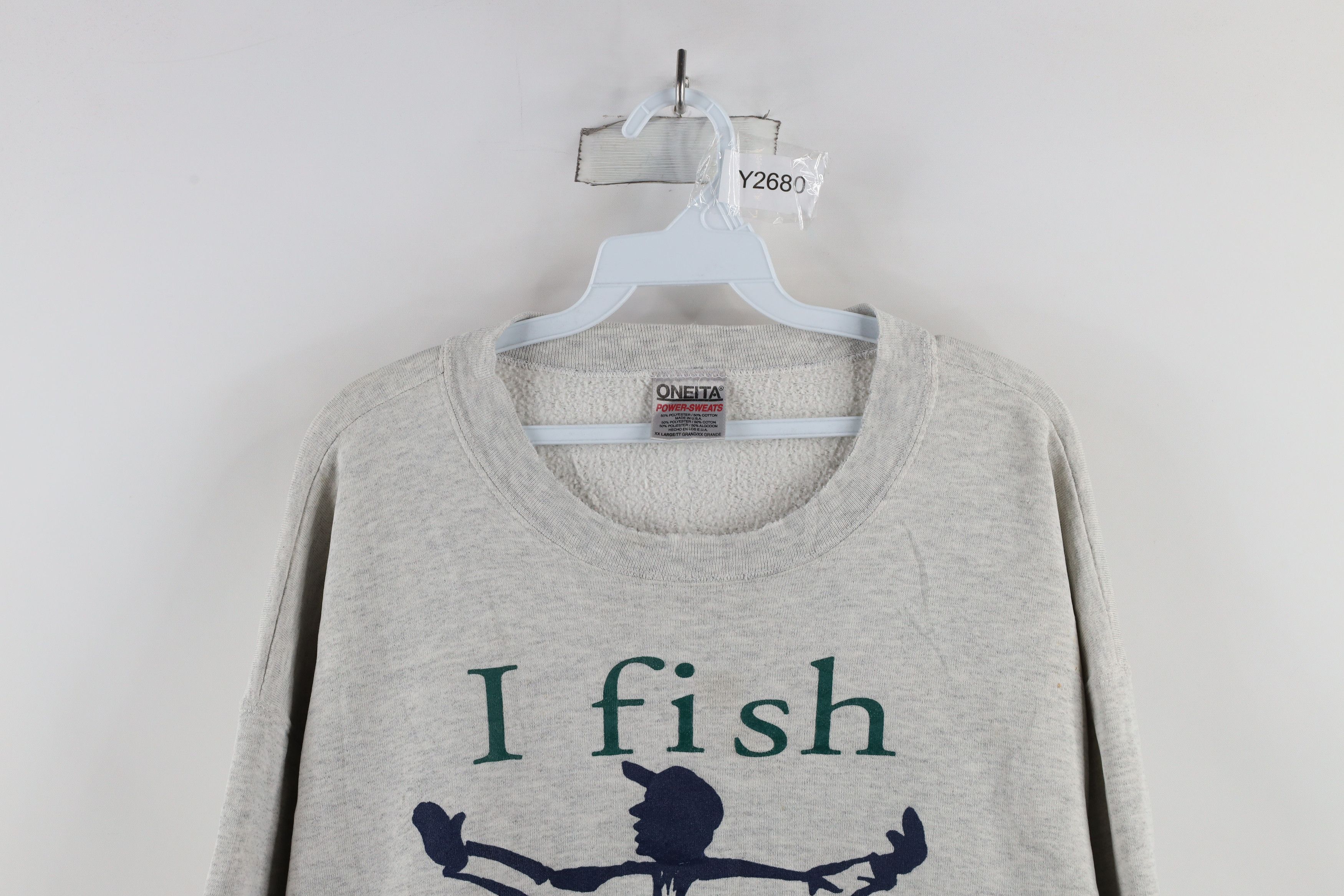 Vintage Vintage 90s Spell Out I Fish Therefore I Lie Sweatshirt USA Size US XXL / EU 58 / 5 - 2 Thumbnail