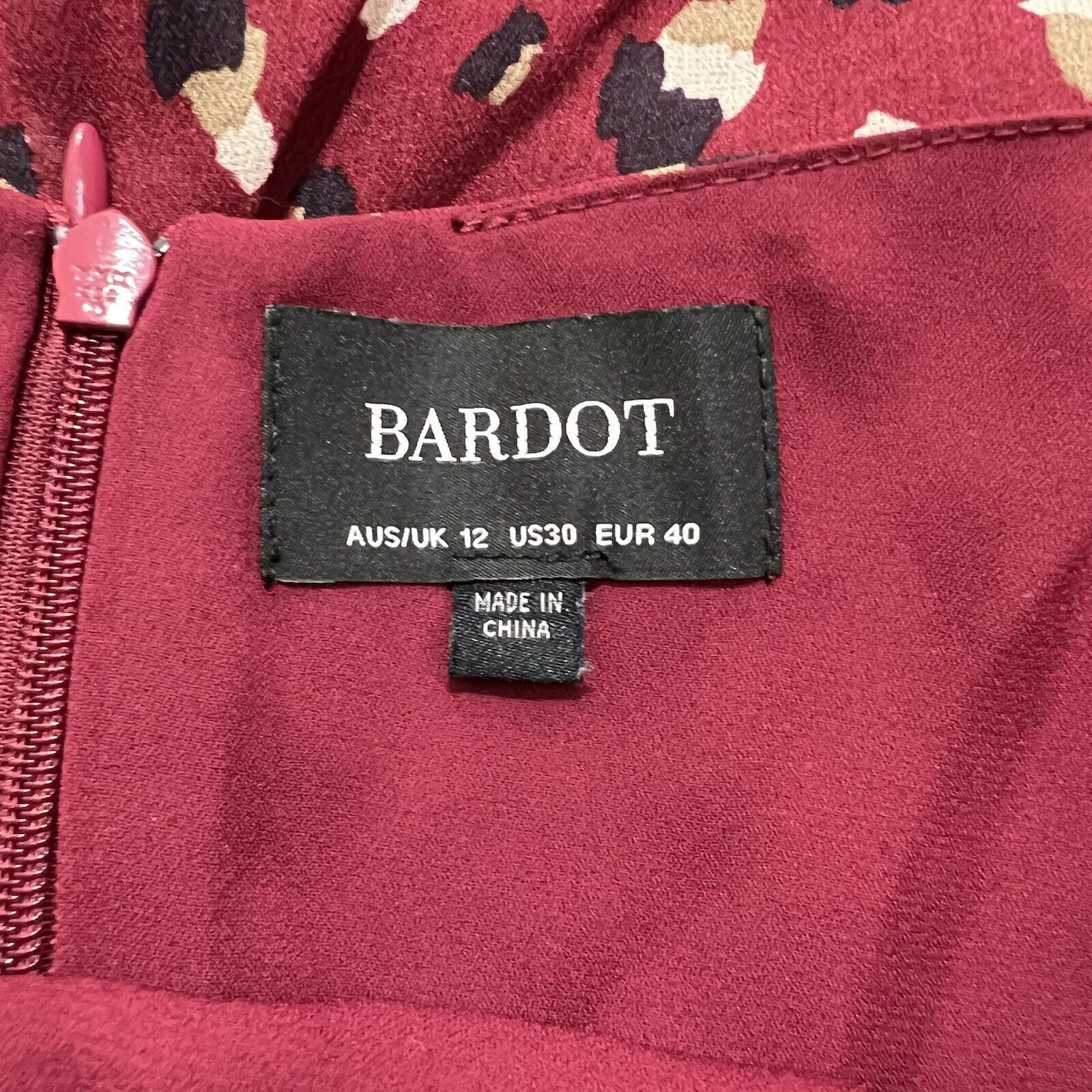Other Bardot Maroon Animal Printed Side Tie Zip Up Chiffon Skirt Size 30" / US 8 / IT 44 - 3 Thumbnail