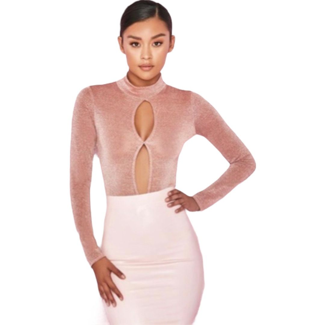 House of CB House of CB metallic bodysuit top pink keyhole mock neck Size XS / US 0-2 / IT 36-38 - 1 Thumbnail