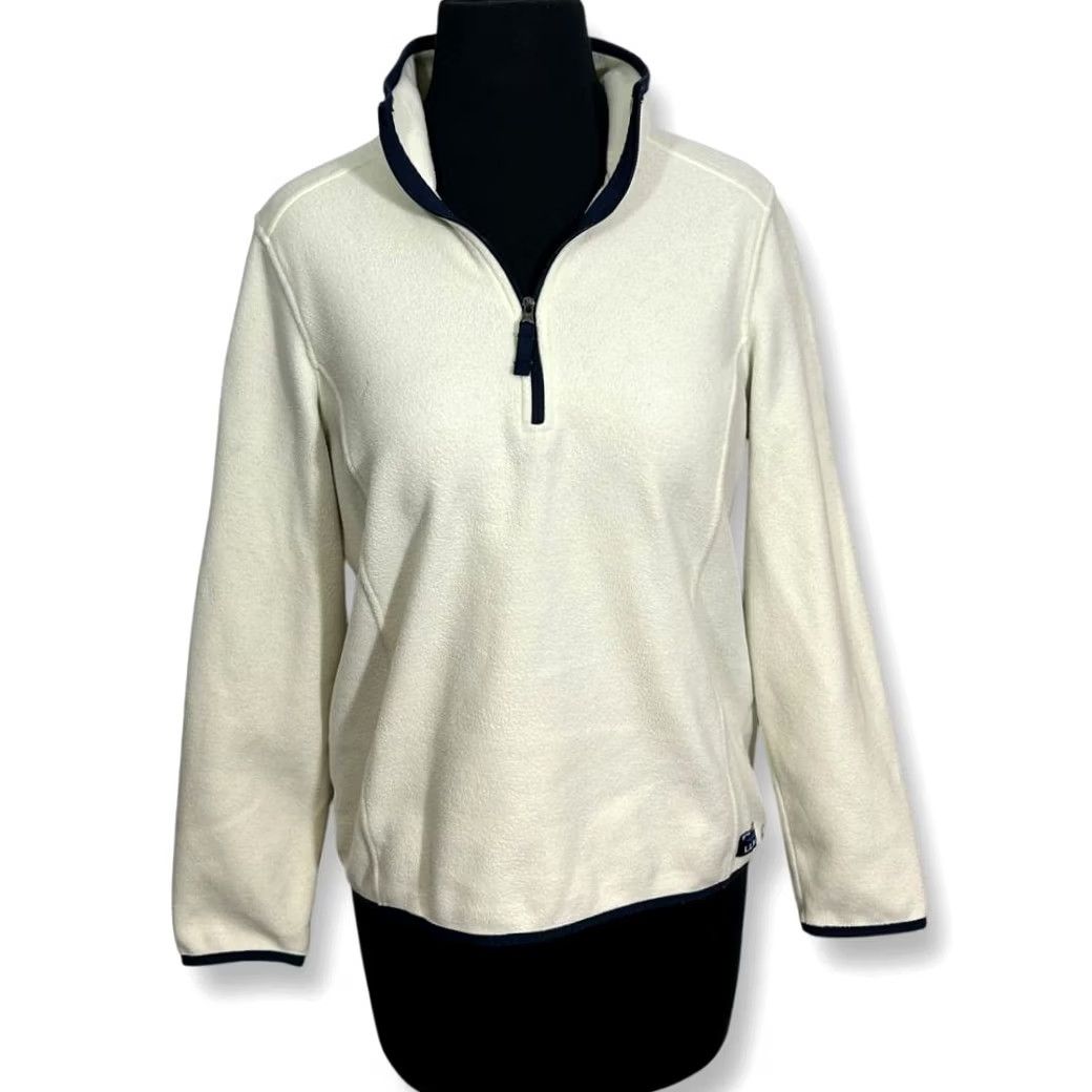 Vintage VINTAGE L.L.Bean White Quarter-Zip Fleece Pullover Navy Trim Womens MediumP Shirt Indoor Womens Size M / US 6-8 / IT 42-44 - 2 Thumbnail