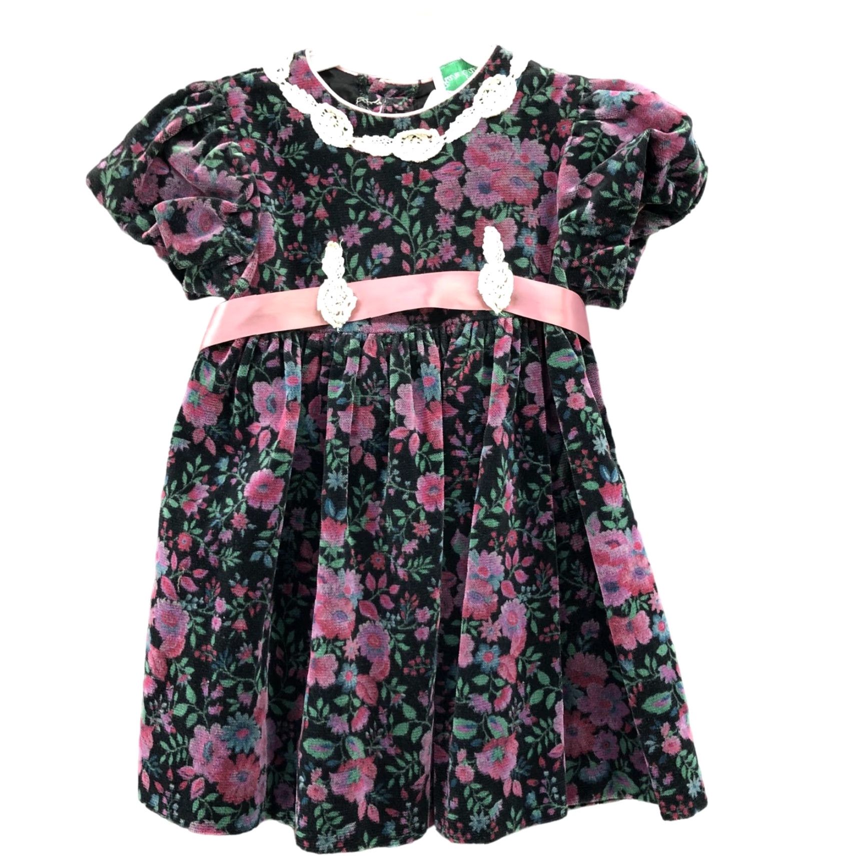Vintage VINTAGE Rare Editions Girls 2T Velvet Puff Sleeve Floral Union Made Purple Dress Formal Size ONE SIZE - 2 Thumbnail