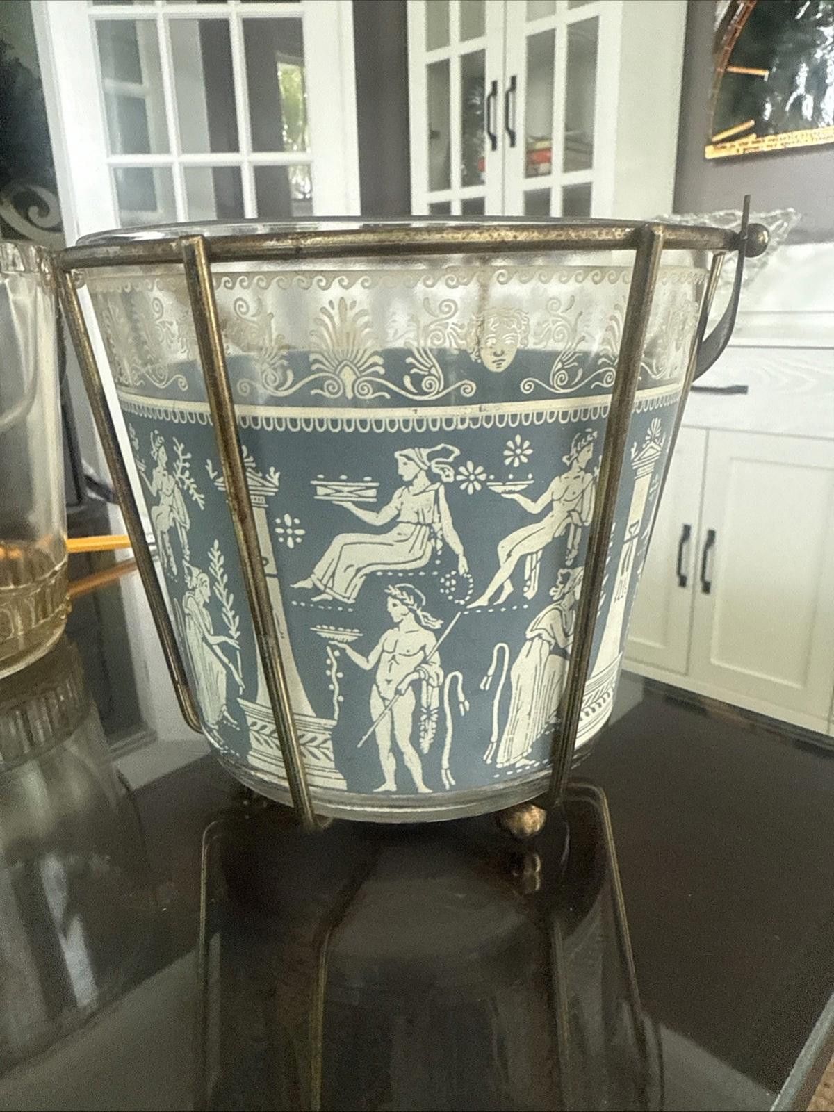 Designer Vintage Jeanette Ice Bucket Glass Greek Roman Blue White Size ONE SIZE - 1 Thumbnail