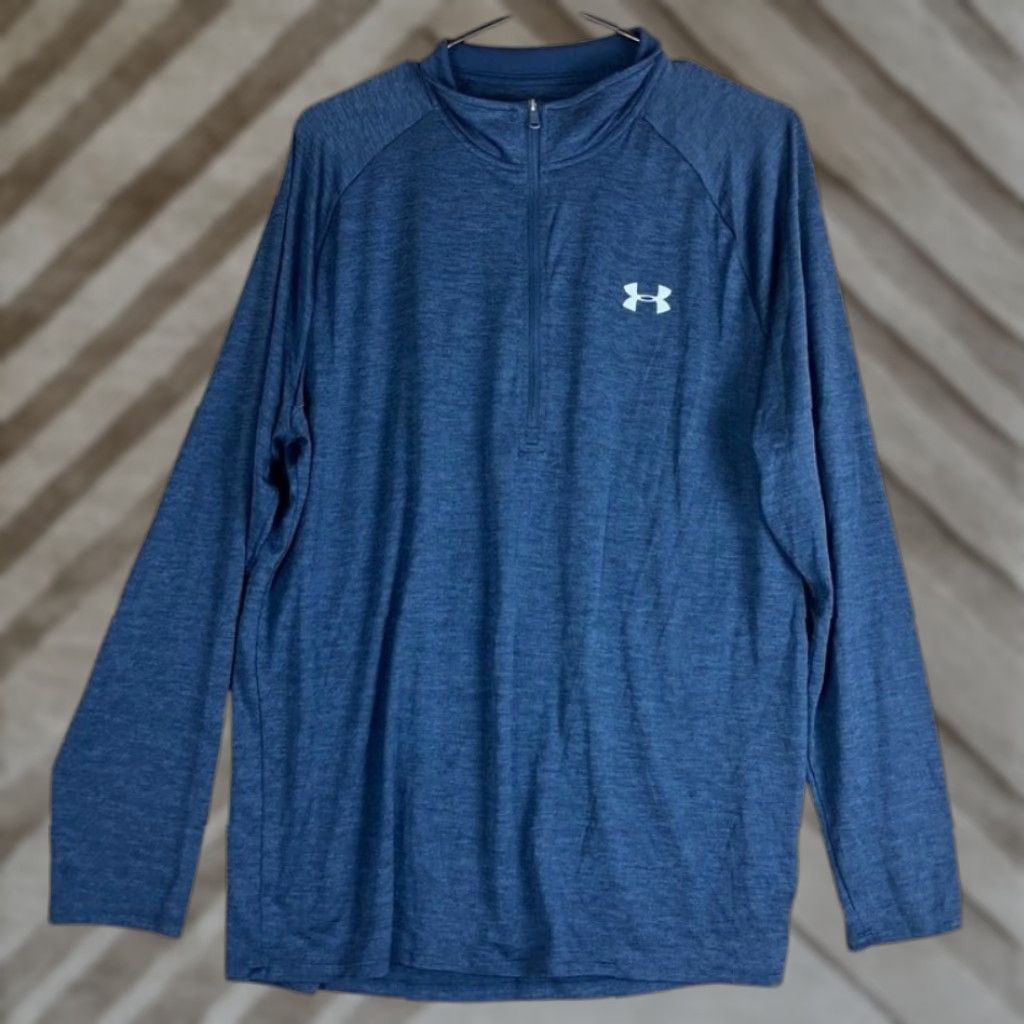 Under Armour Under Armour Mens Shirt Blue 1/4 Zip Tech Heat Gear Mock Neck Pullover XL Size US XL / EU 56 / 4 - 1 Thumbnail