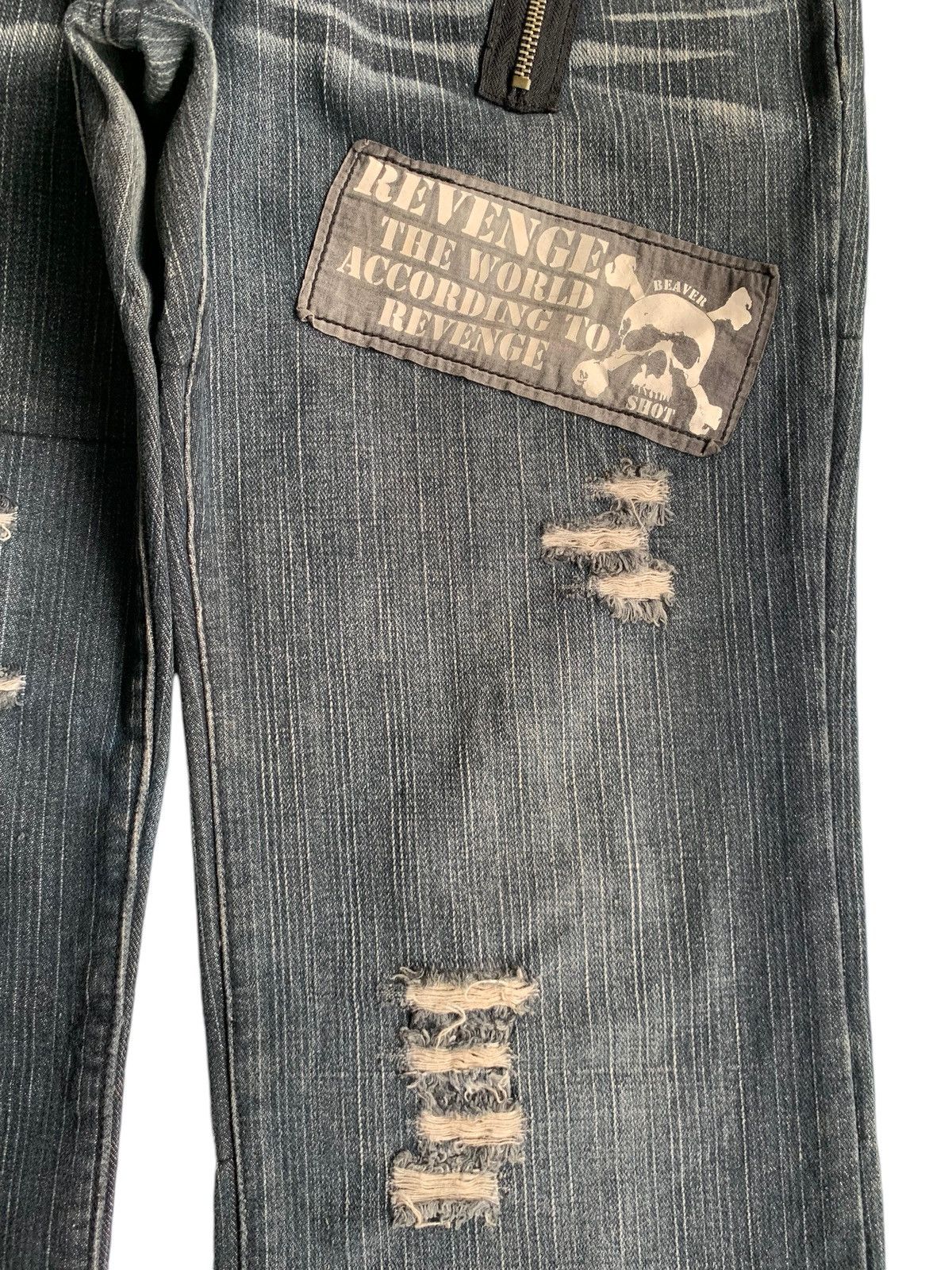 If Six Was Nine Sex Pot Revenge Skull Punk Bondage Style Distressed Denim☠️🎌 Size US 33 - 14 Thumbnail