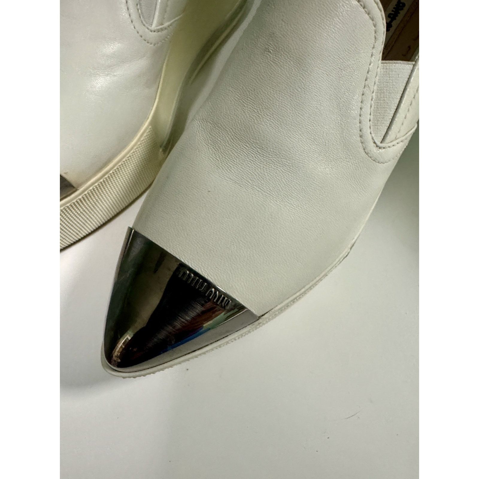 Miu Miu Miu Miu Platform Slip on Sneakers White Leather Silver Toe Size US 7 / IT 37 - 2 Thumbnail