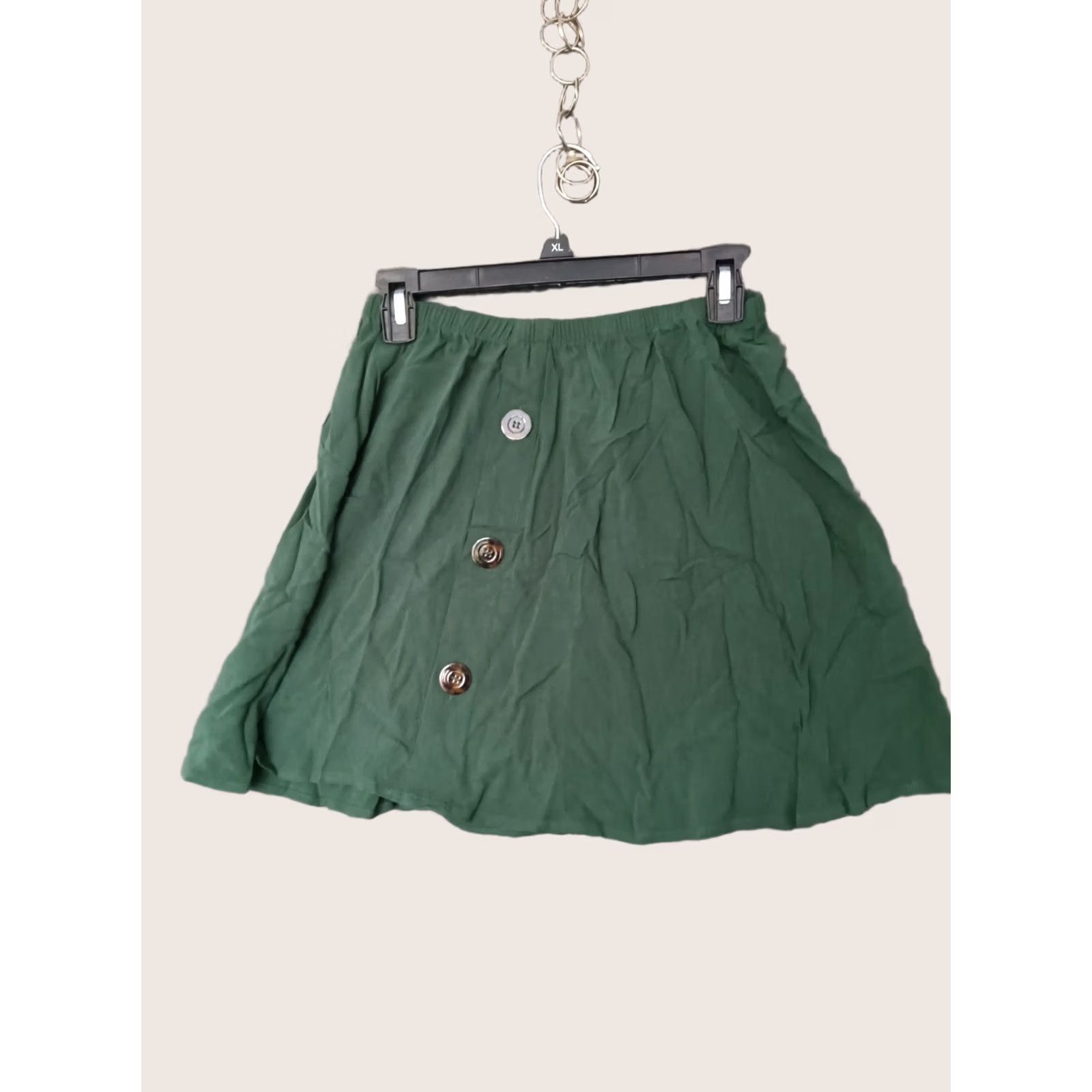 Vintage Toluca Palm Green Elastic Waist Midi Skirt - Size S - Cotton Spandex Linen Blend - Women’s Fashion Size 28" / US 6 / IT 42 - 1 Thumbnail