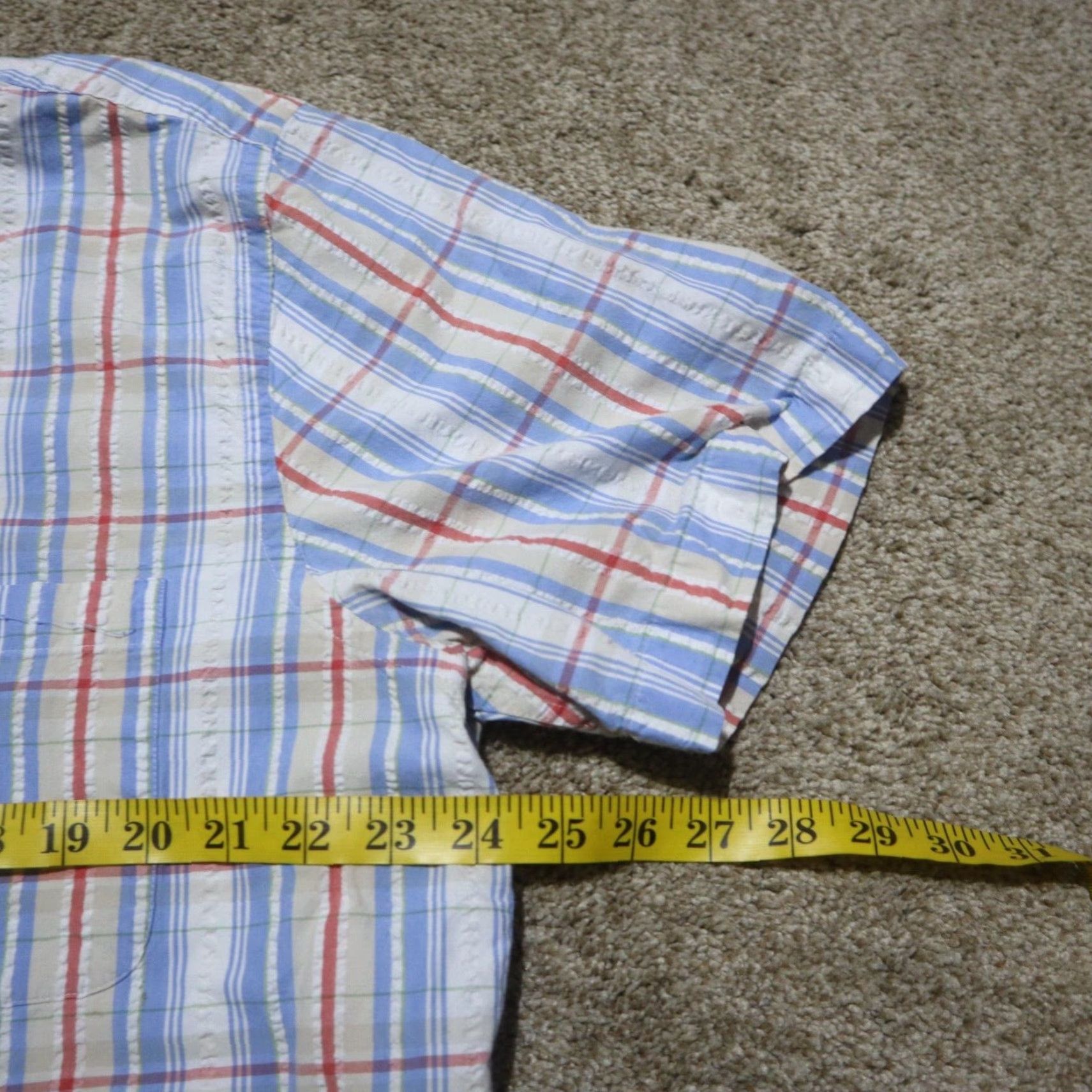 X-LARGE Saddlebred Shirt Button-Up Men XL Red White Blue Striped Casual Workwear 100% Polyester, Short Sleeve, Multicolor, Regular Fit, Adults, Button-Down Size US XL / EU 56 / 4 - 5 Thumbnail