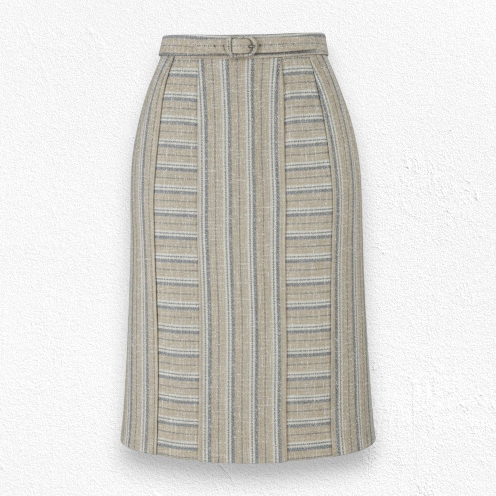 Vintage 1950s Beige Striped Tweed High Waisted Belted Skirt Size 2 Size 26" / US 2 / IT 38 - 1 Thumbnail