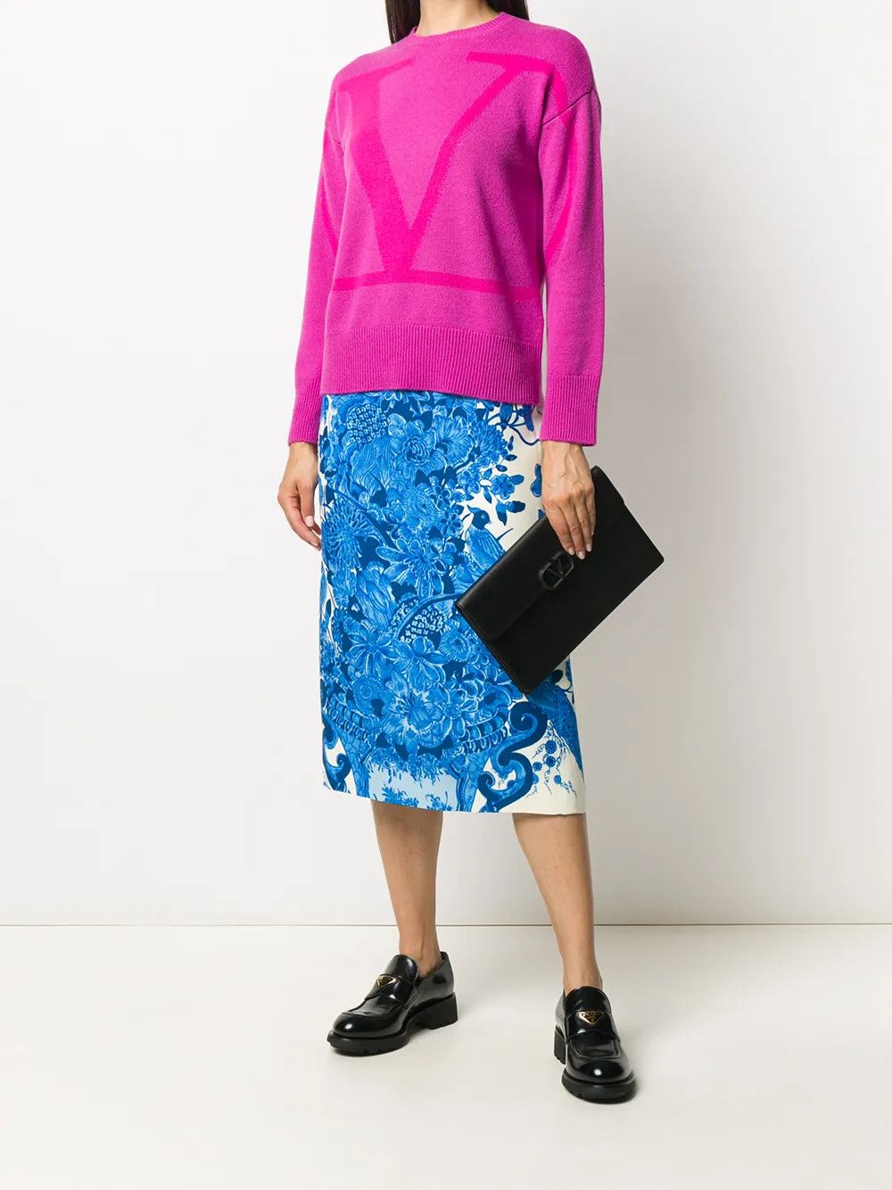 Valentino o1y0326 Midi Skirt in Blue/White Size 32" / US 10 / IT 46 - 2 Thumbnail