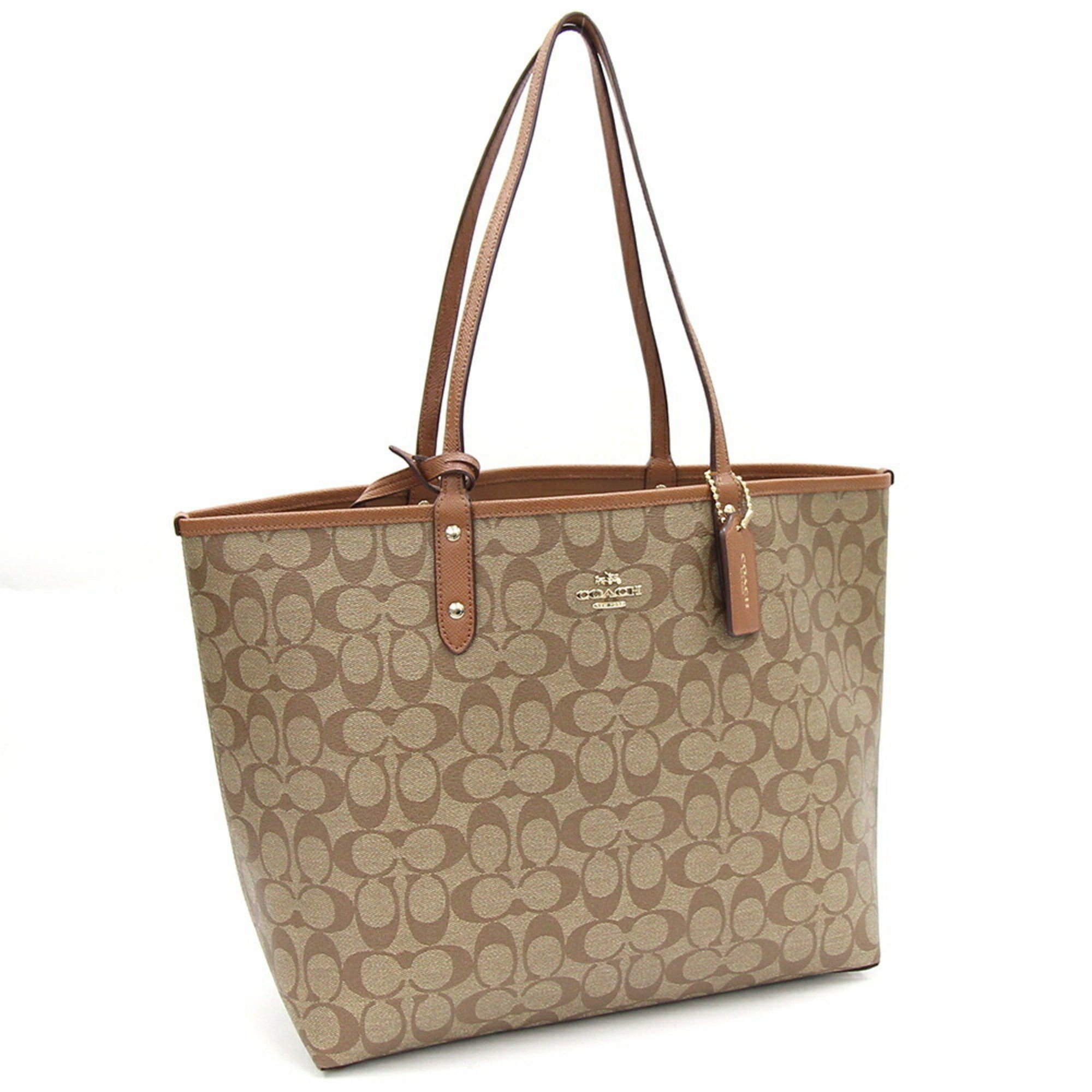 image of Coach Tote Bag F36658 Beige Brown Pvc Leather Reversible Signature Women's Coach