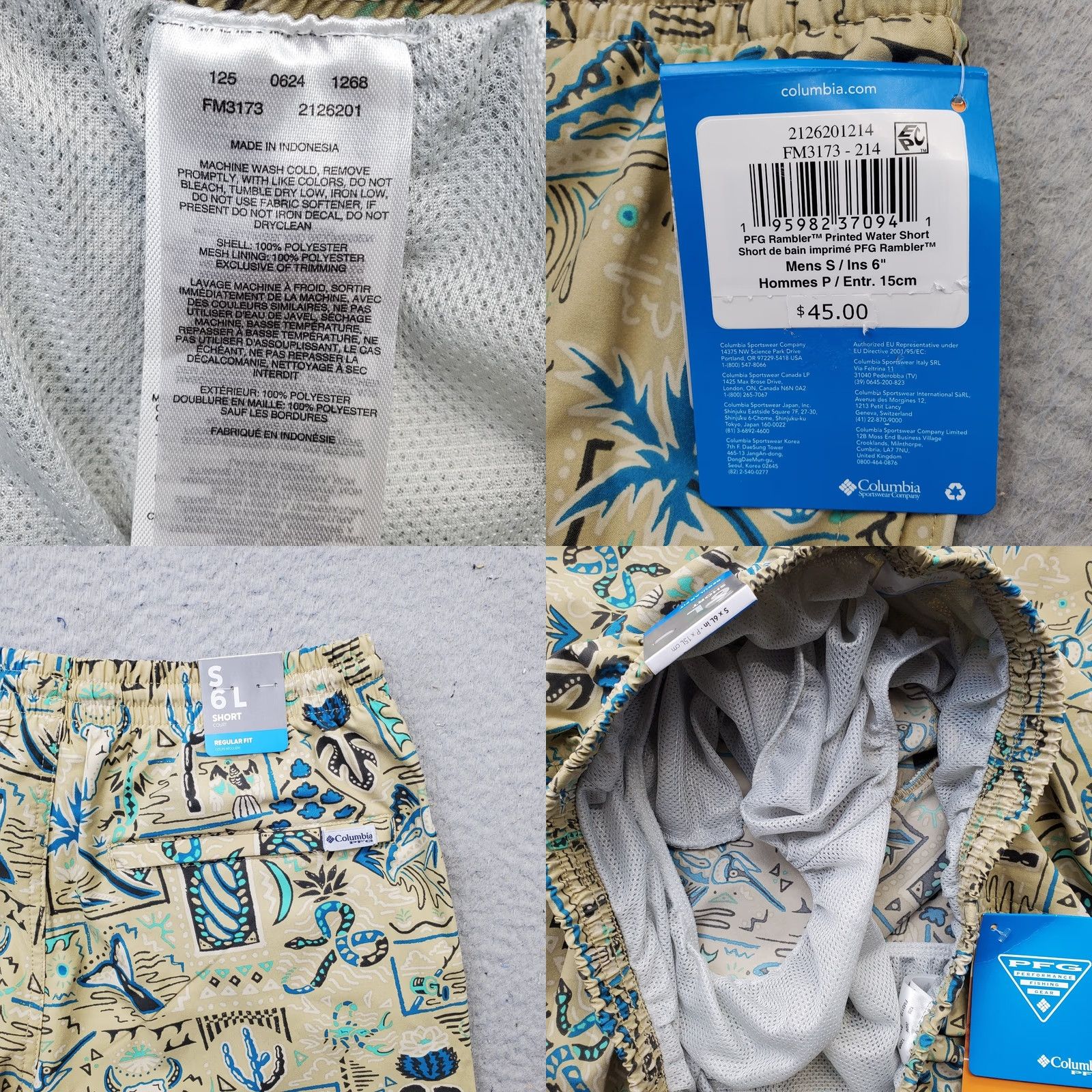 Vintage Columbia Mens PFG Rambler Swim Short Bottom S Multi Printed Lined Performance Swimwear Size US 29 - 8 Thumbnail