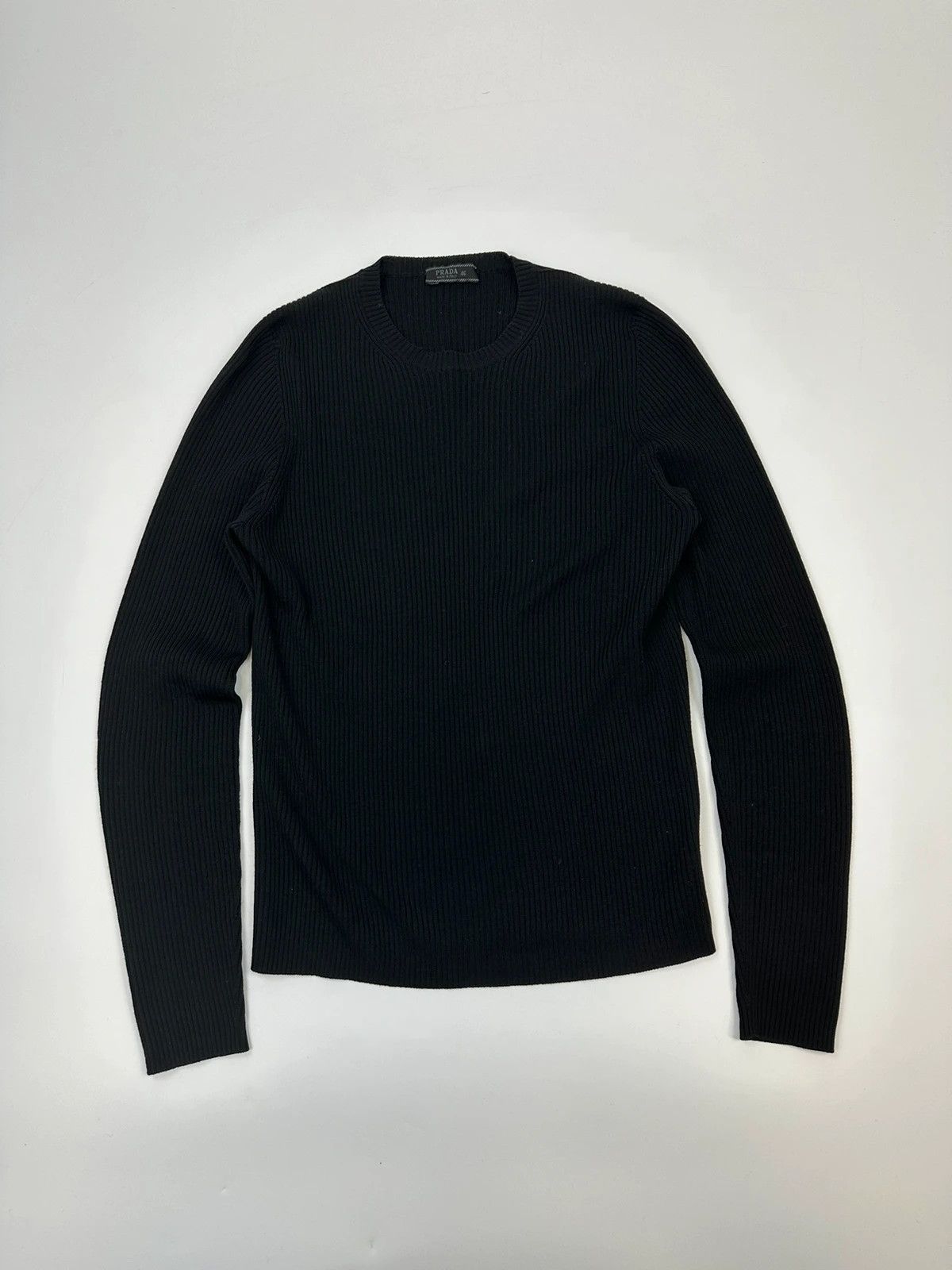 Prada Prada Milano 00’s Black Ribbed Wool & Silk Longlseeves Size S / US 4 / IT 40 - 1 Thumbnail