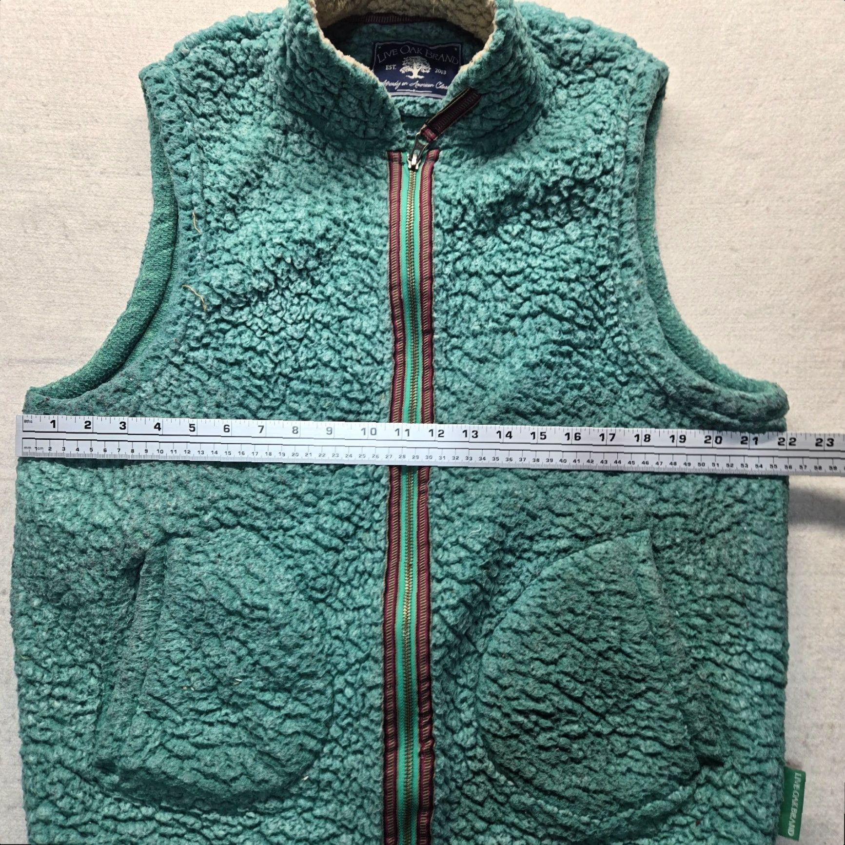 Vintage Live Oak Vest Solid Green Faux Sherpa Zip Sleeveless Sweater - L Adult Women Casual Fall Lightweight Pockets Full Zip Size L / US 10 / IT 46 - 6 Thumbnail