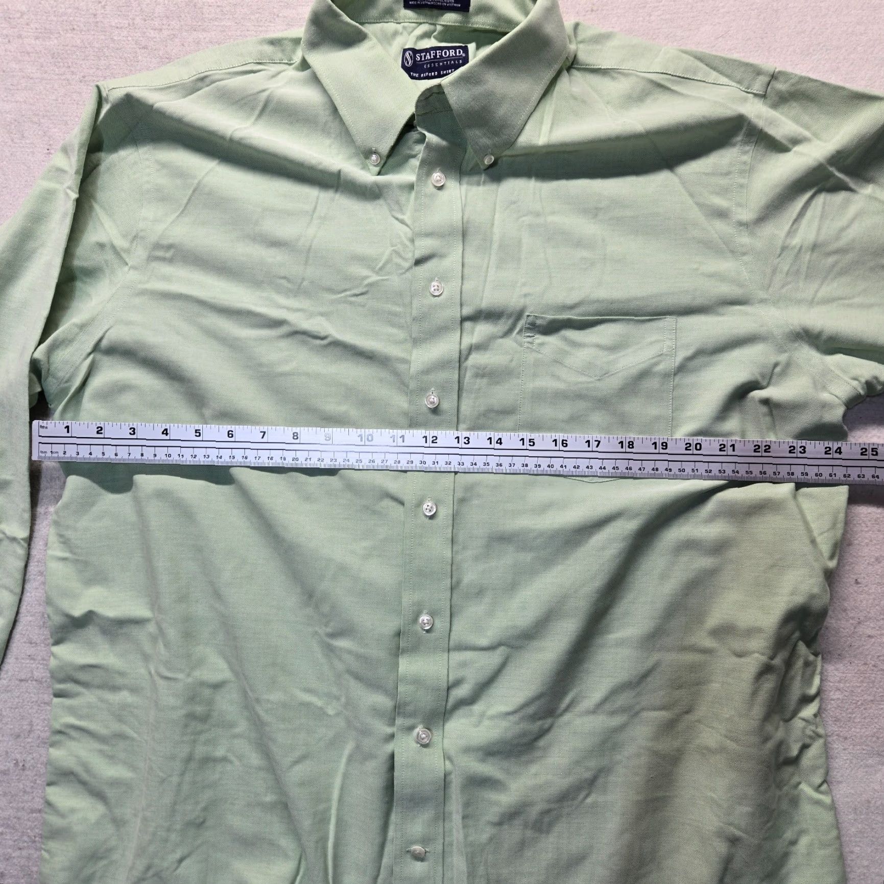 Stafford VINTAGE Stafford Men's Solid Green Cotton Shirt Long Sleeve Button-Up 17.5 Regular Fit Size US XL / EU 56 / 4 - 4 Thumbnail