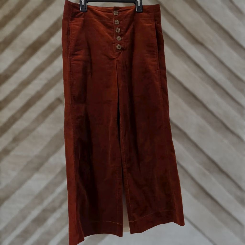 Anthropologie VINTAGE Anthropologie Pilcro Corduroy Wide Leg Ankle Pants 6 Exposed Button High Waist Brown Cotton Blend Wide-Leg Ankle Pants Womens Menop? Size 28" / US 6 / IT 42 - 1 Thumbnail