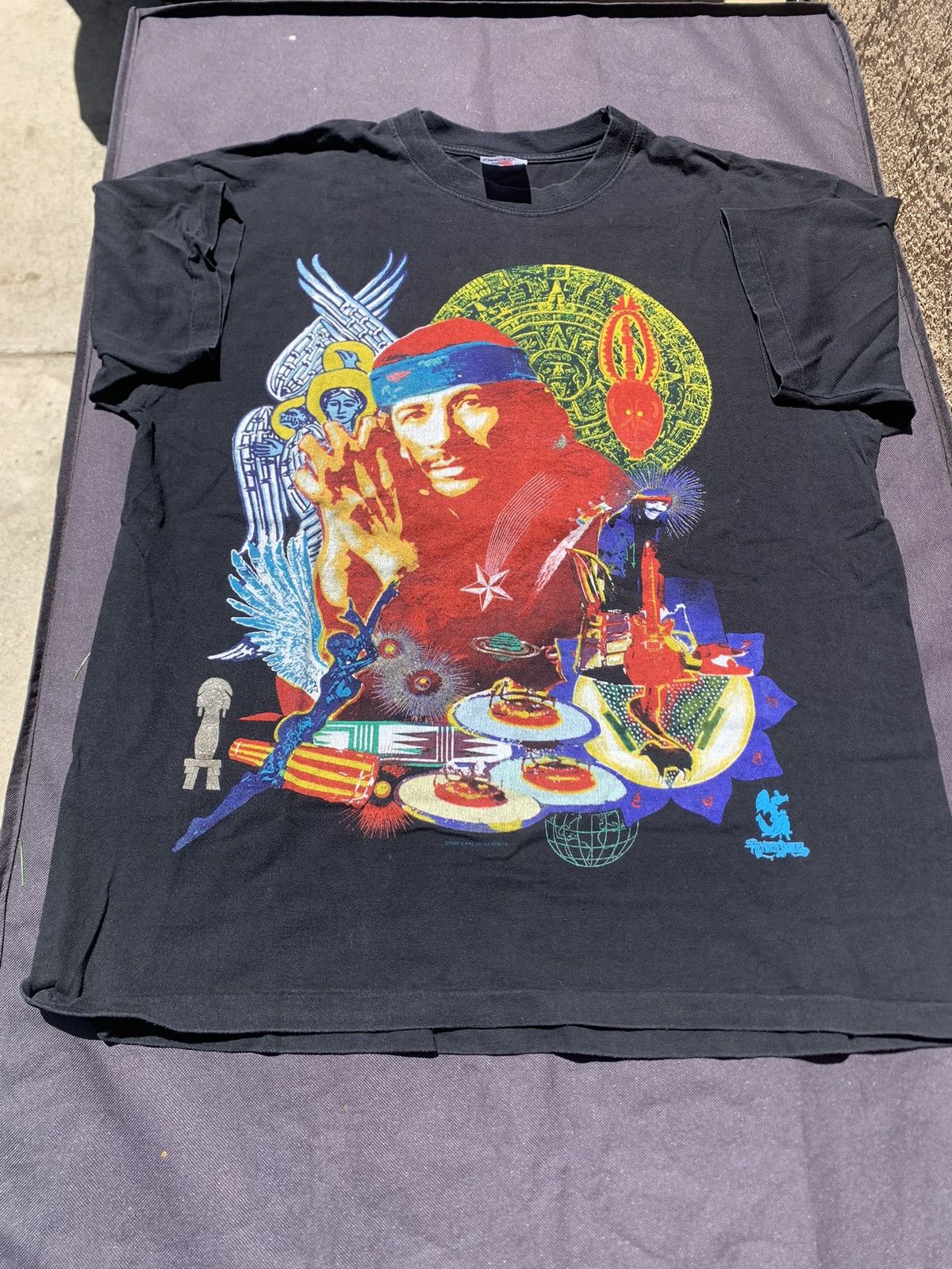 image of 90’S Vintage Carlos Santana Heaven Smiles Tour T Shirt in Black, Men's (Size XL)