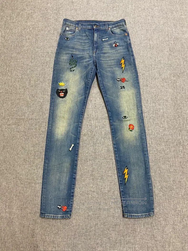 Gucci Gucci Patterned embroidered washed mid-waist slim jeans Size 25" / US 0 / IT 36 - 1 Thumbnail