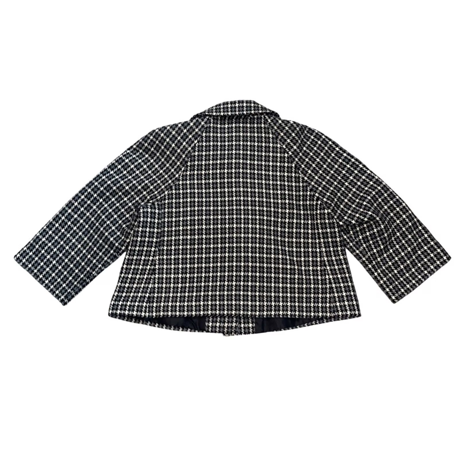 Vintage Briggs New York Womens Jacket Black Gray Cream Plaid Lined Wool Blend 3/4 Sleeve Short Sz 10P Button Coat Size L / US 10 / IT 46 - 3 Thumbnail