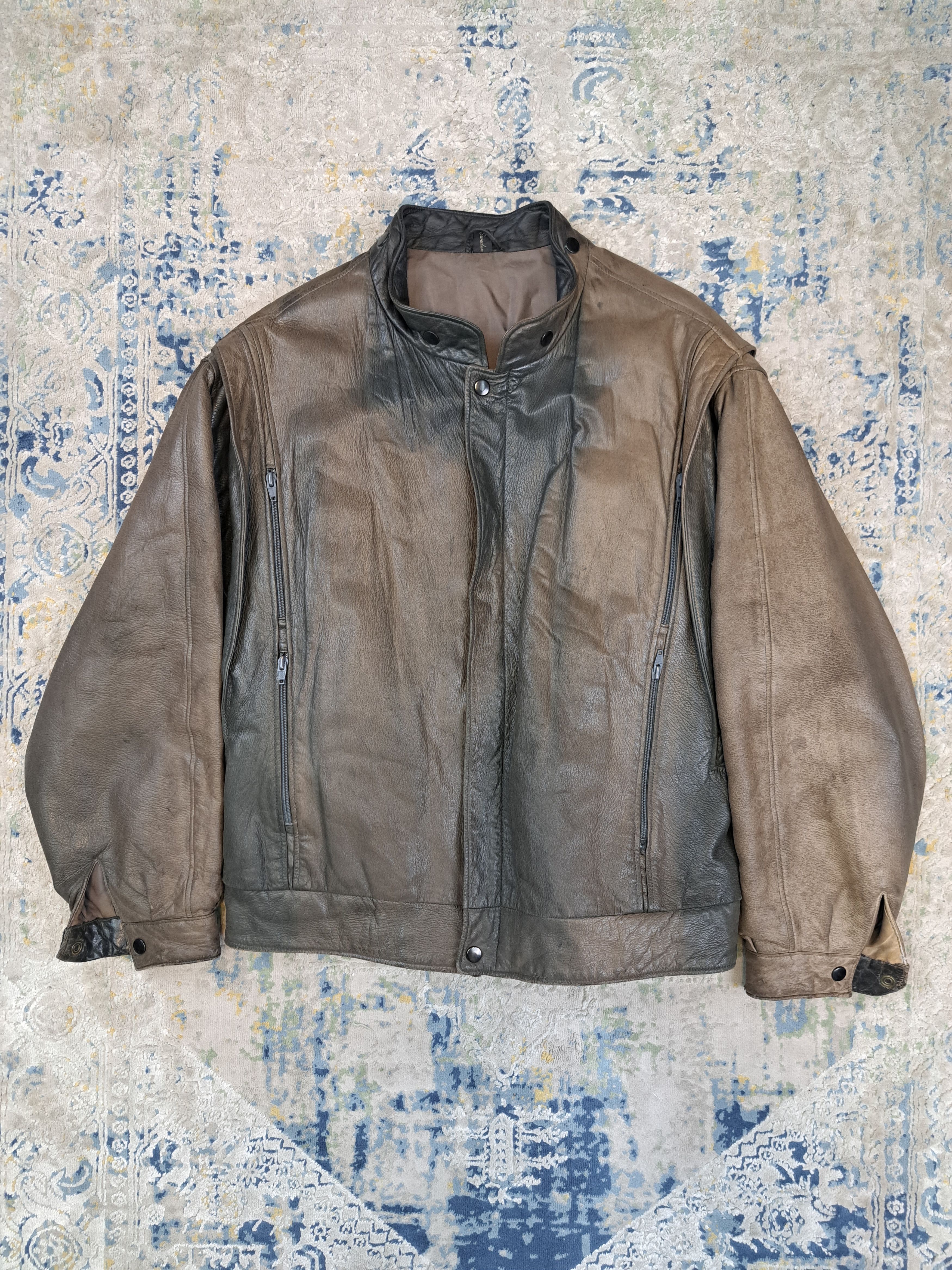 Archive Boxy Cropped Leather Jacket Faded Cafe Racer Moto