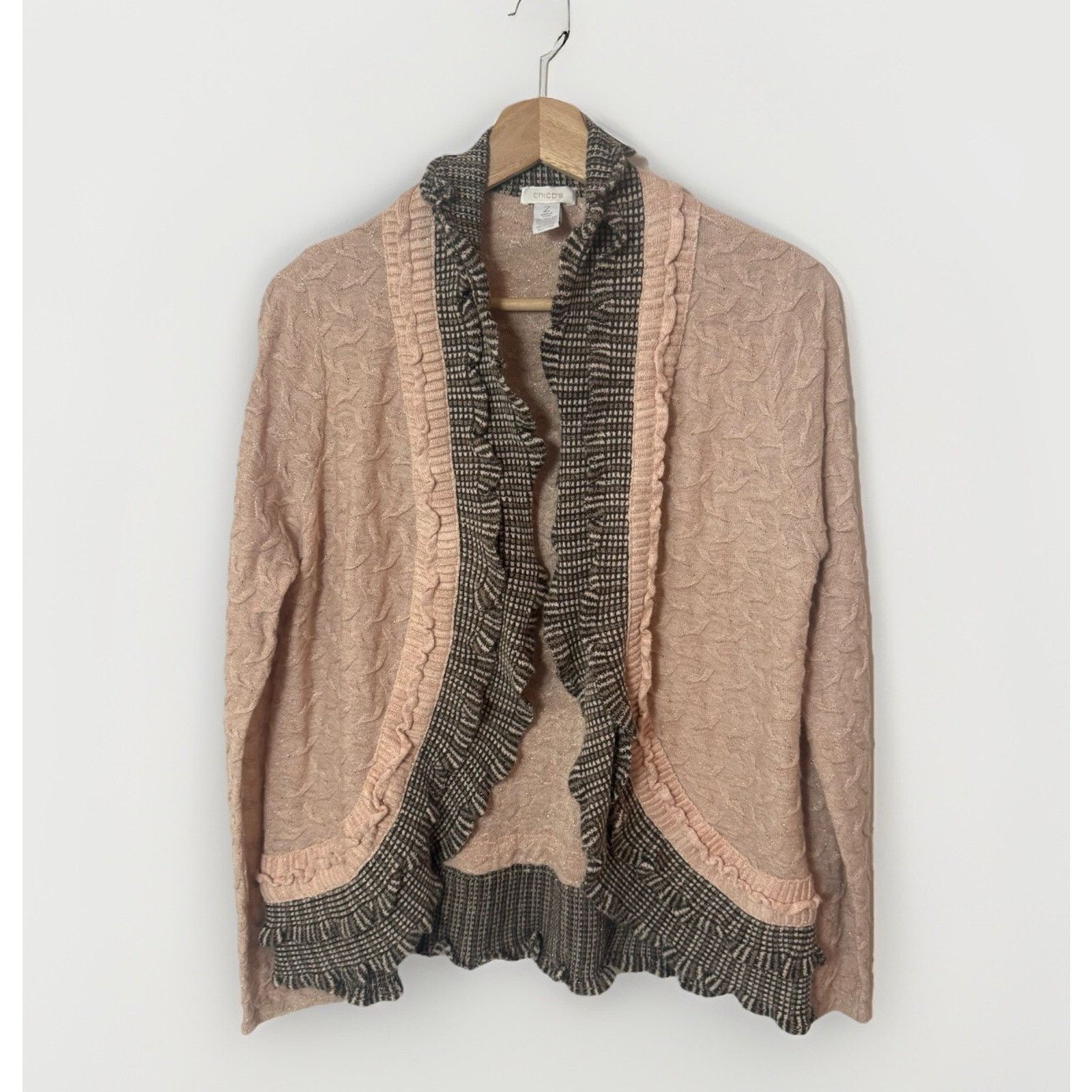 Chicos Chicos Wool Cardigan Ruffle Textured Classic Career Sweater Size L / US 10 / IT 46 - 1 Thumbnail