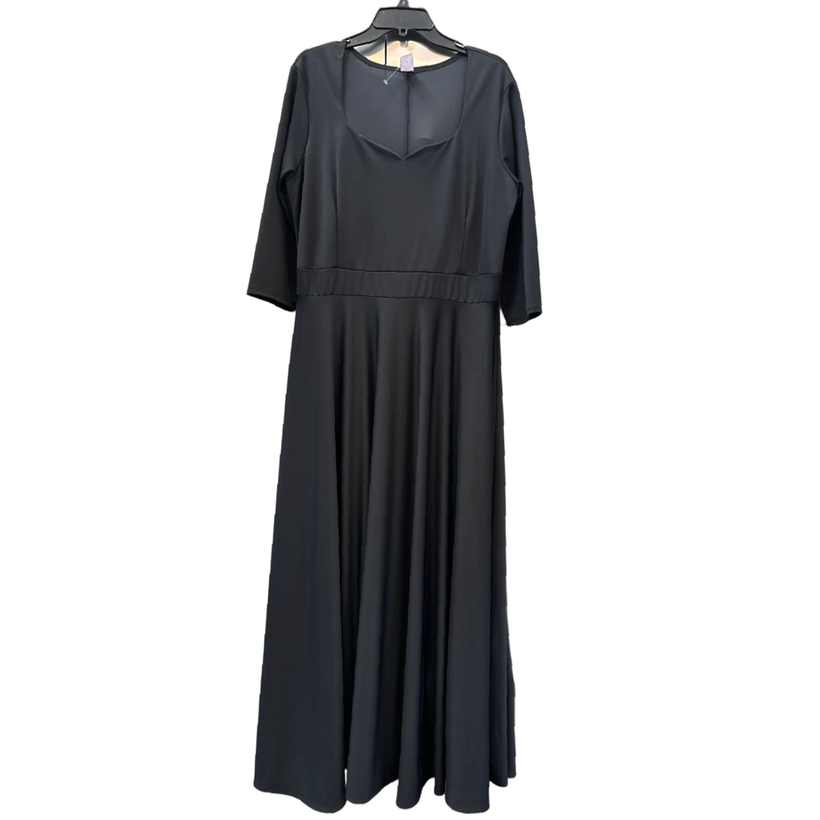 VINTAGE Women Maxi Gown Black 3X Pullover Empire Waist 3/4 Sleeve Stretch Spandex Polyester Formal Wedding