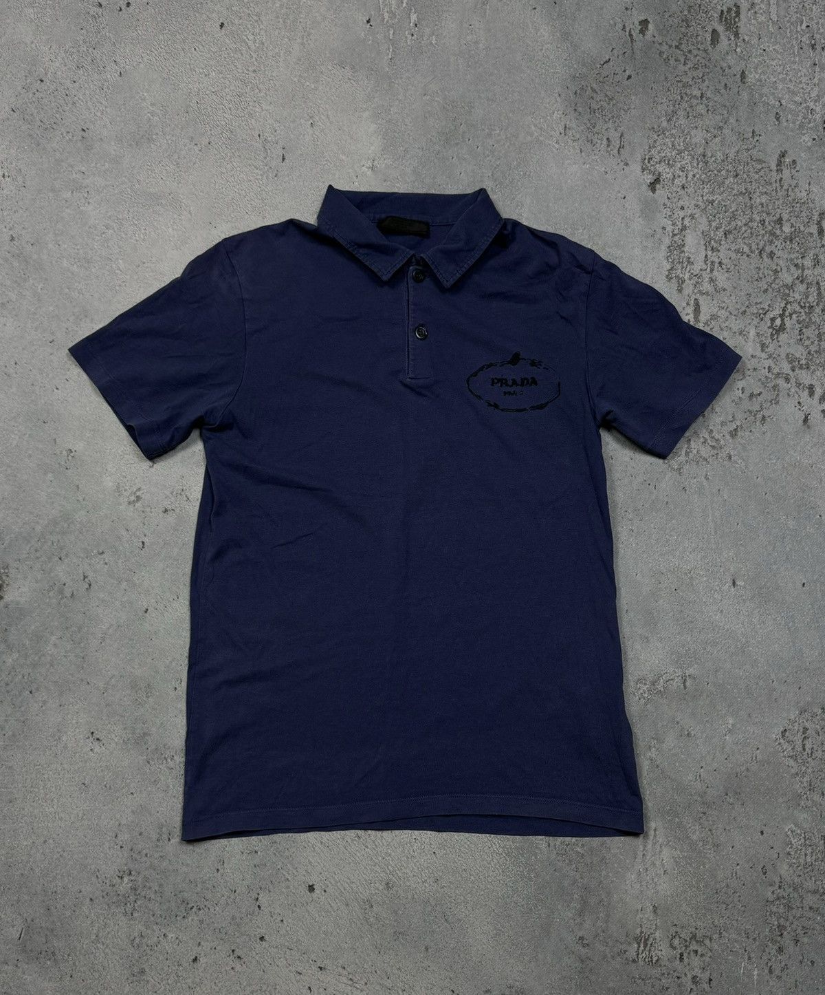 image of Prada Milano Front Logo Polo in Navy, Men's (Size Small)