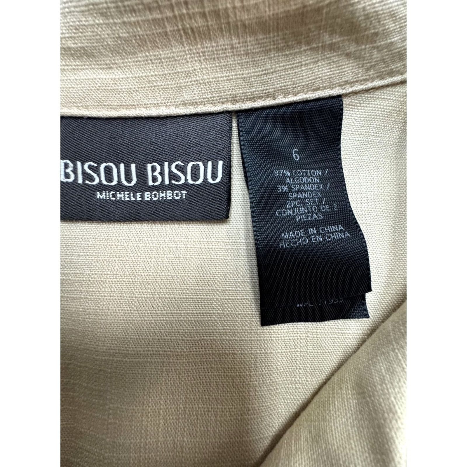 Vintage Bisou Bisou Set Womens 6 Beige Jacket Pants 2 Piece Safari Stretch Size 28" / US 6 / IT 42 - 4 Thumbnail