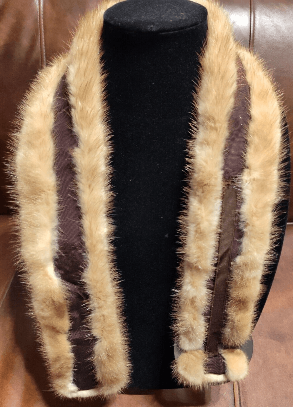 Vtg Genuine Minkfur 37 x3 Belt w/Rhinestone Buckle