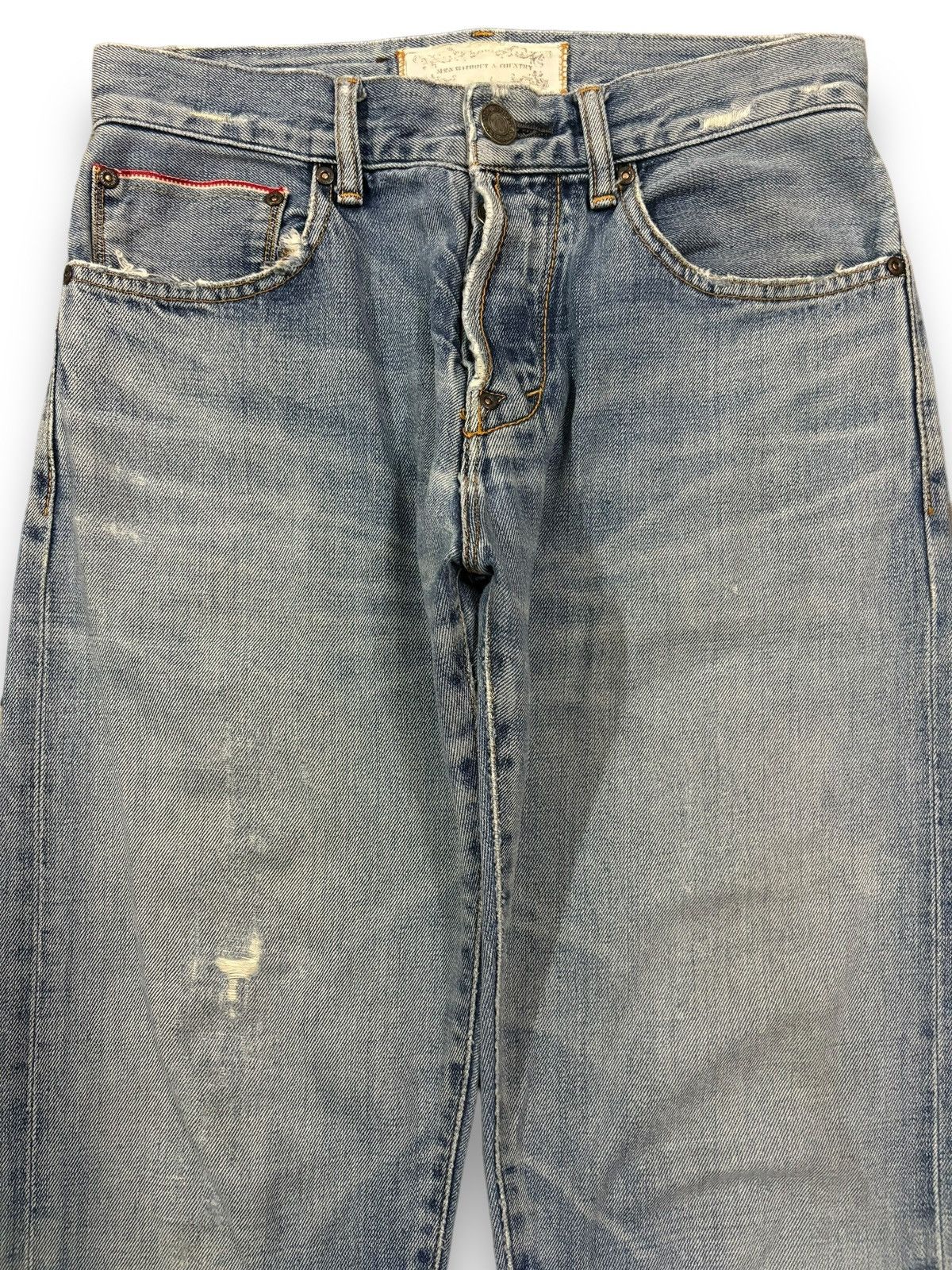 Japanese Brand Vintage Men Without A Country Selvedge Ripped Grunge Jeans Size US 29 - 4 Thumbnail