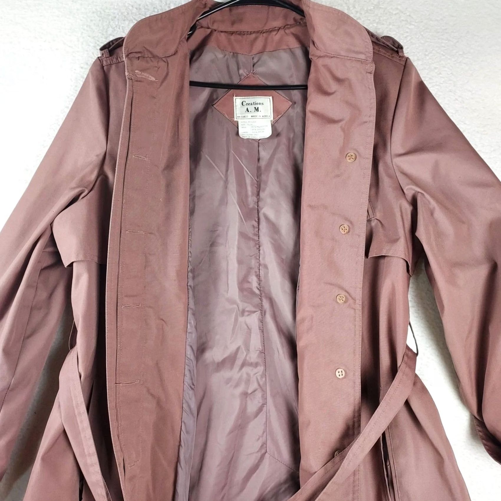 Vintage VINTAGE AM Creations Womens Trench Coat 15/16 Mauve Belted Long Polyester Korea Coat Womens Size XXL / US 16-18 / IT 52-54 - 3 Thumbnail