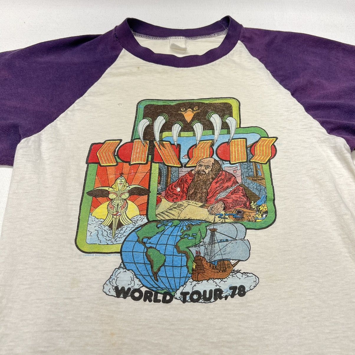 Band Tees × Vintage VTG Kansas World Tour Tee Shirt White Purple Retro 1978 Size US S / EU 44-46 / 1 - 2 Thumbnail